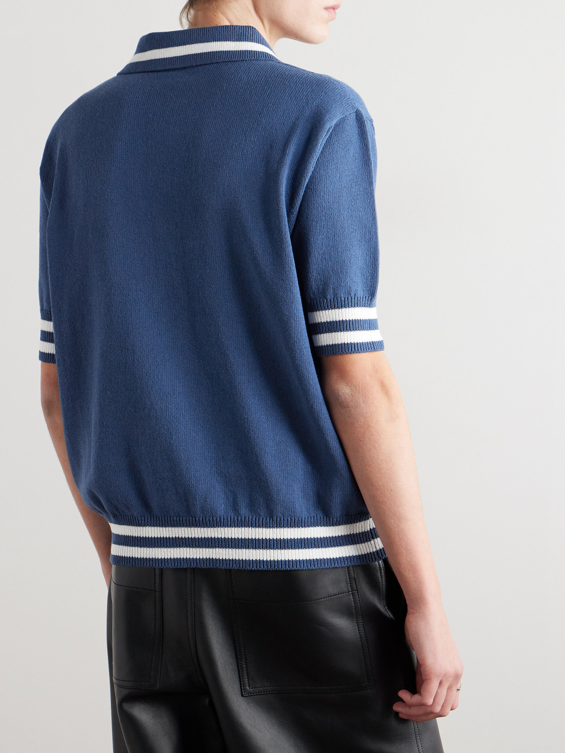 Balmain Logo-embroidered Striped Knitted Polo Shirt In Blue