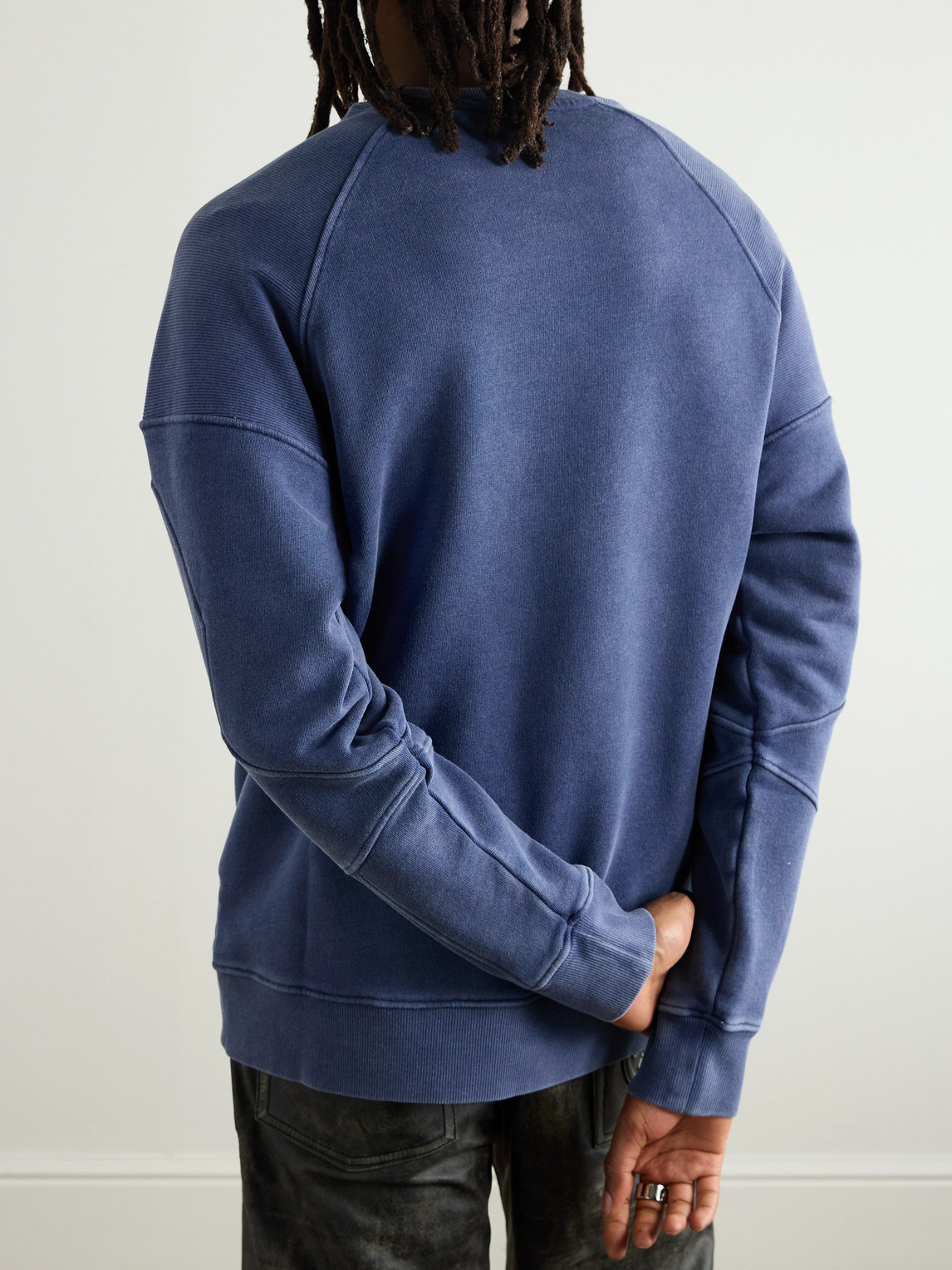 Shop Balmain Logo-embroidered Cotton-jersey Sweatshirt In Blue