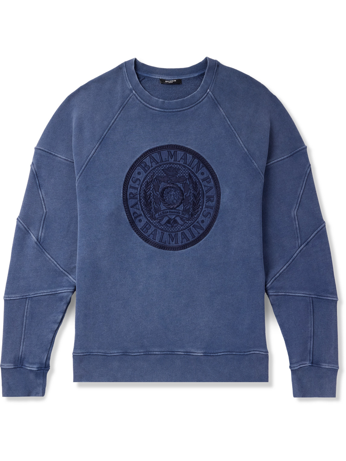 Balmain Logo-embroidered Cotton-jersey Sweatshirt In Blue