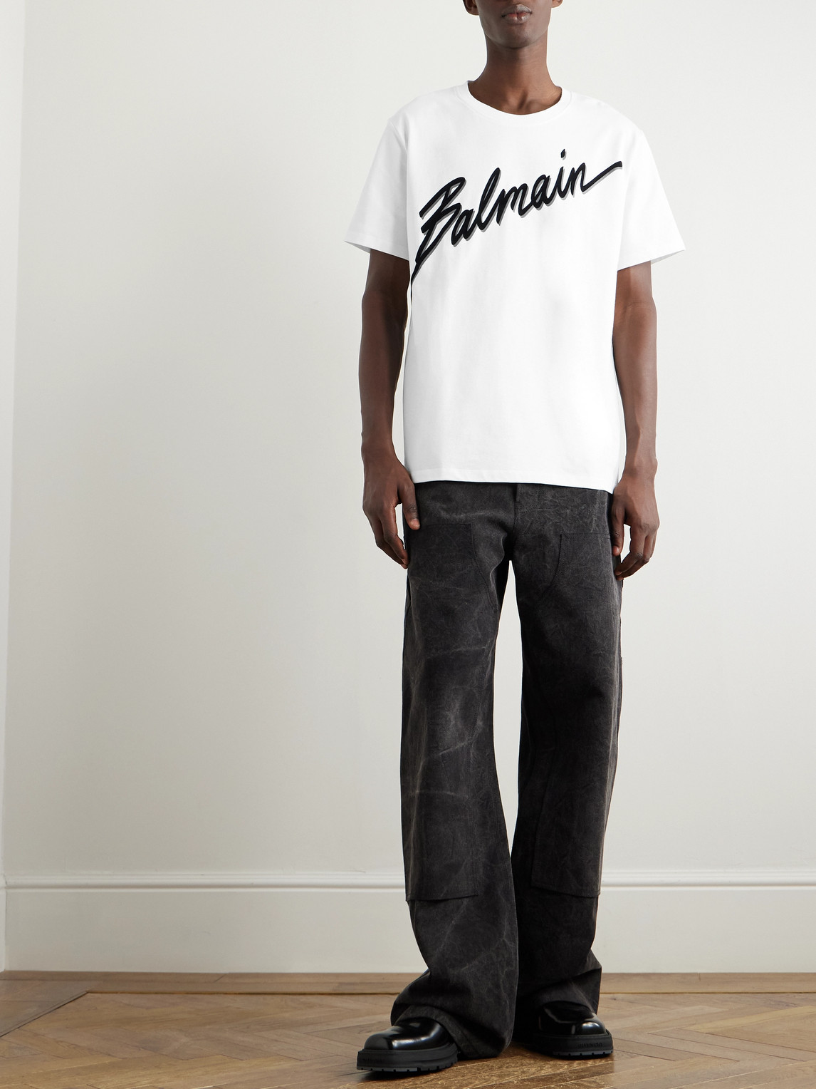 Balmain Men White Crewneck T-shirt With Maxi Logo Lettering On The Front In Cotton Man
