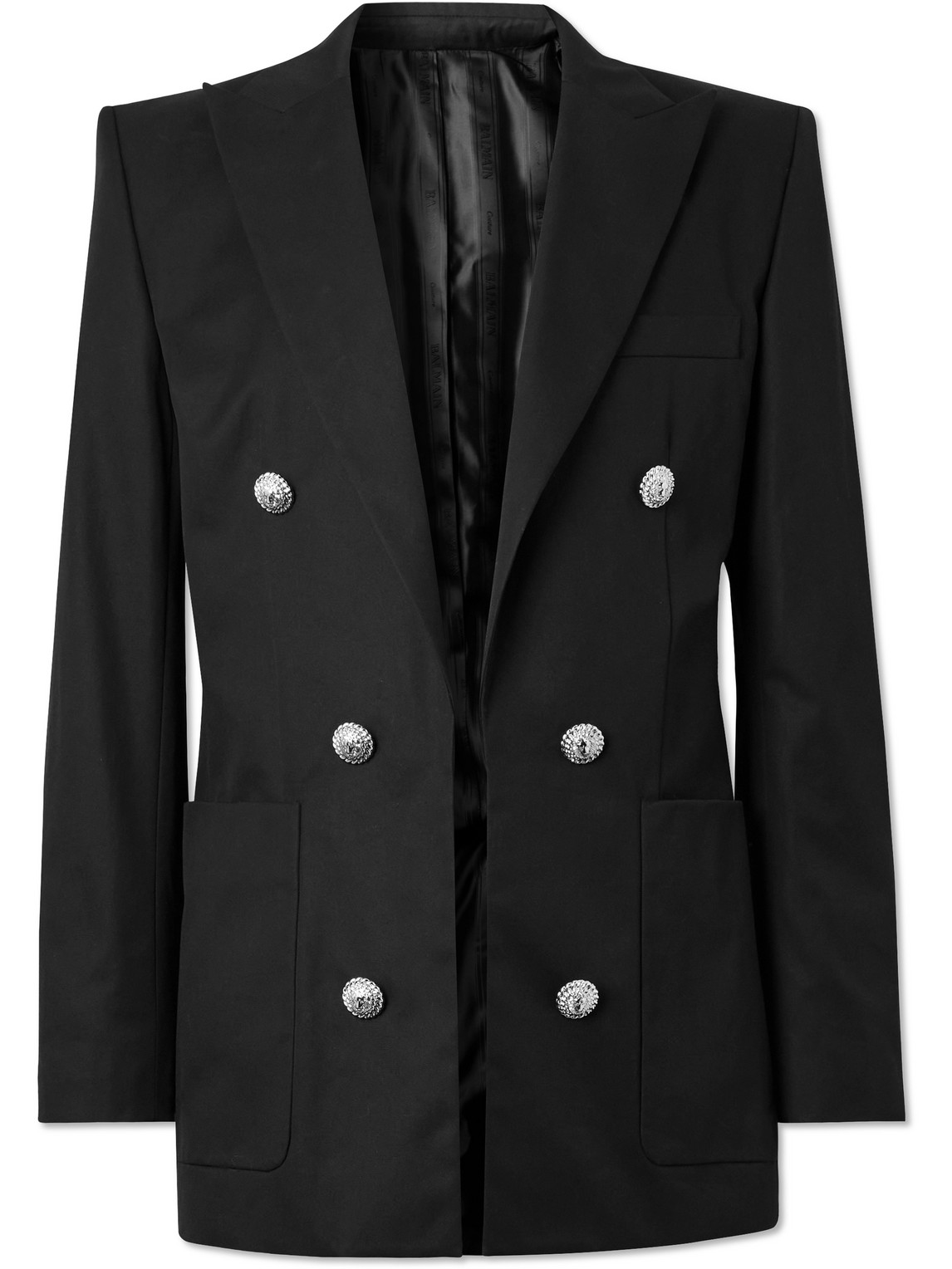 Balmain Double-breasted Cotton-twill Blazer In Black