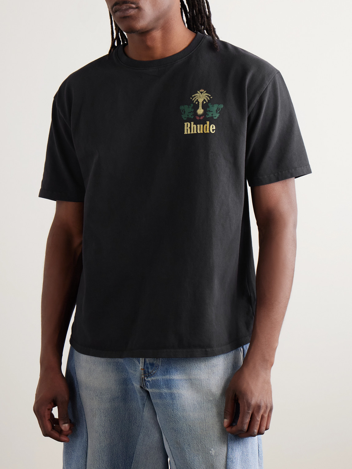 Rhude Tobacco Logo-print Cotton-jersey T-shirt In Black