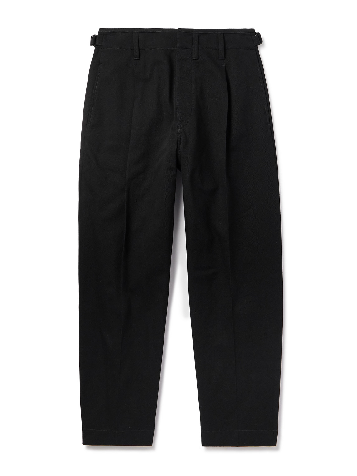 Shop Lemaire Carrot Tapered Pleated Cotton-drill Trousers In Black
