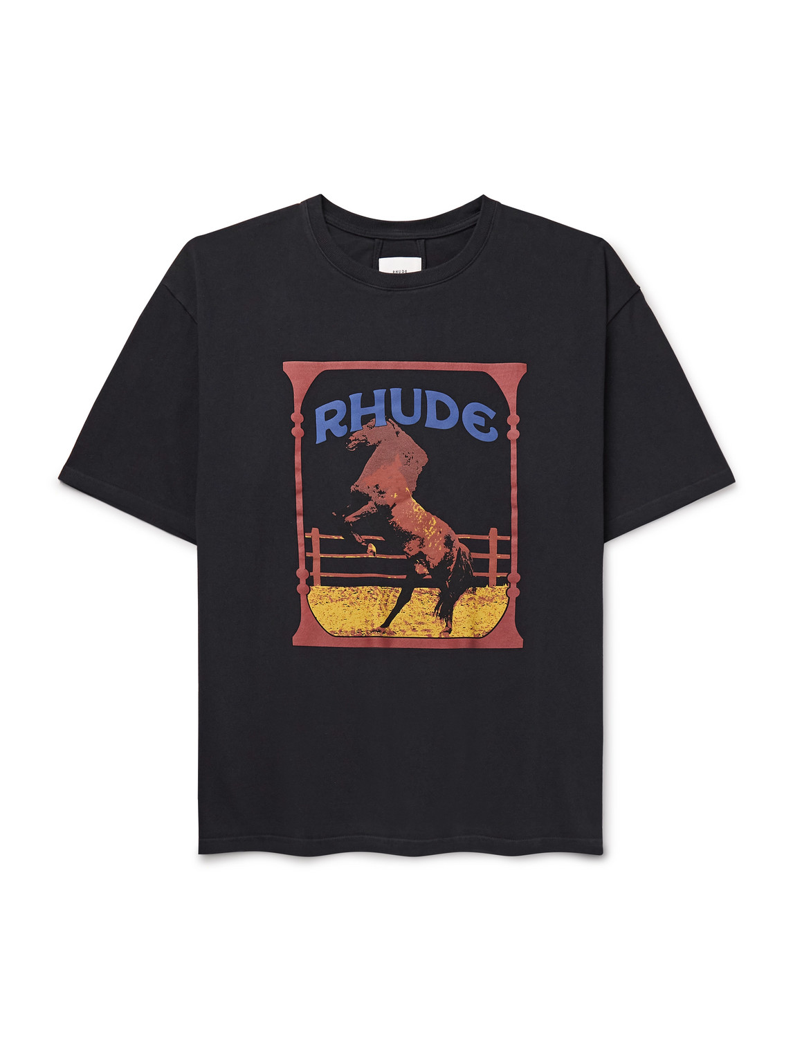 Rhude Cadre Noir Logo-print Cotton-jersey T-shirt In Black