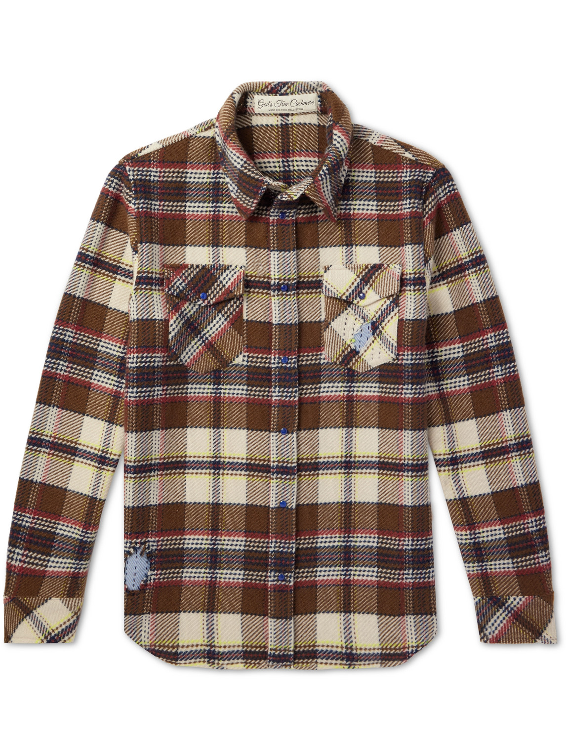 God's True Cashmere Distressed Checked Cashmere Shirt In Brown
