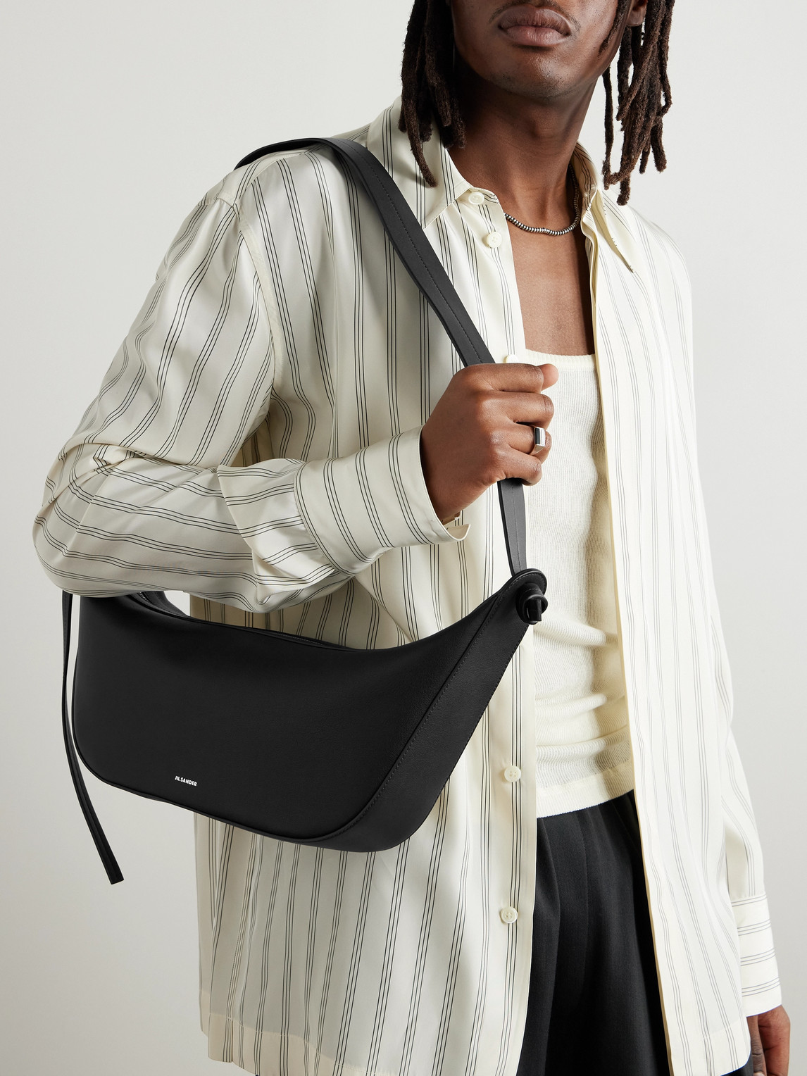 Jil Sander Knot Large Leather Shoulder Bag In Black