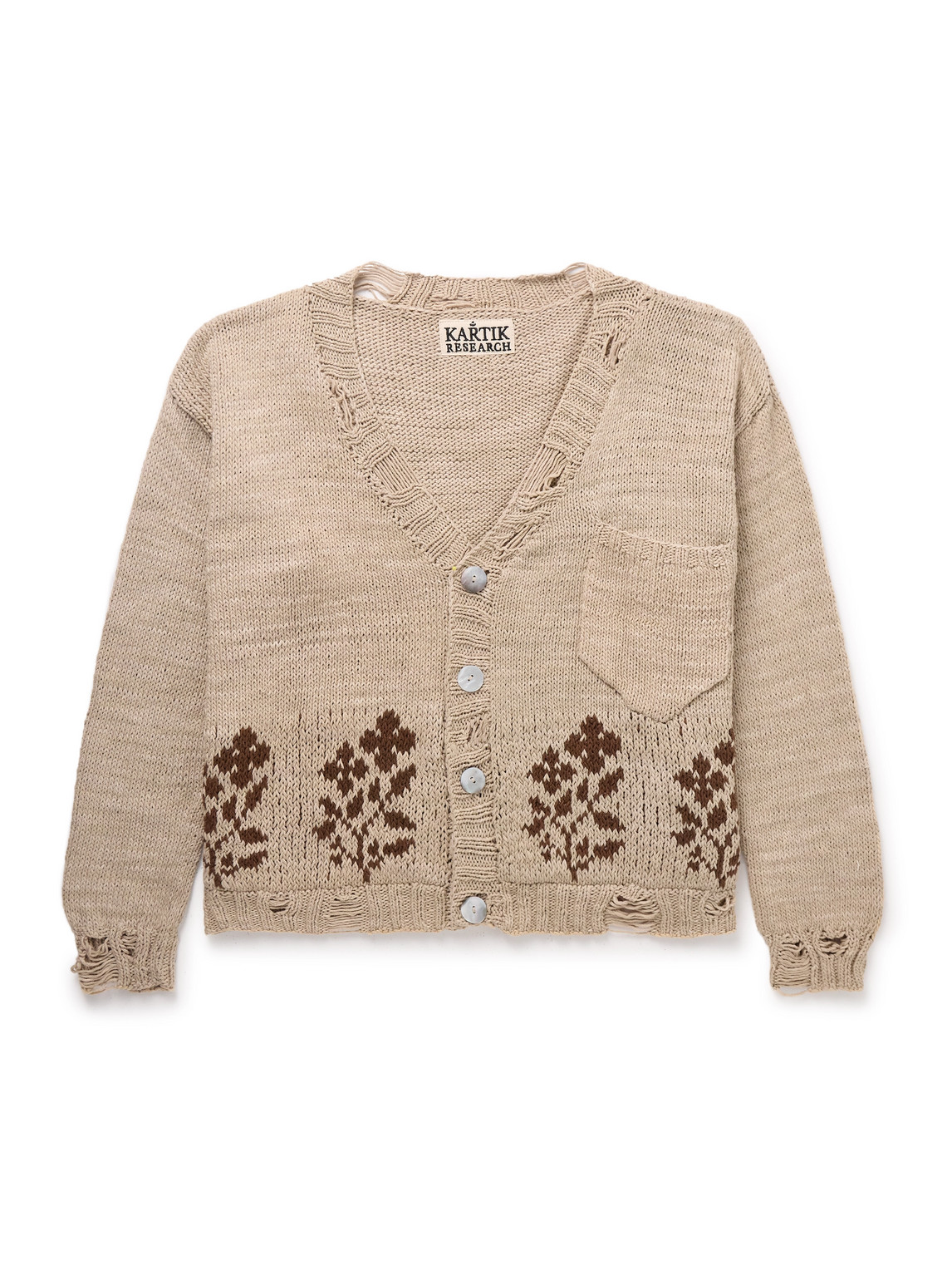 Kartik Research Distressed Intarsia Kala Cotton Cardigan In Neutrals