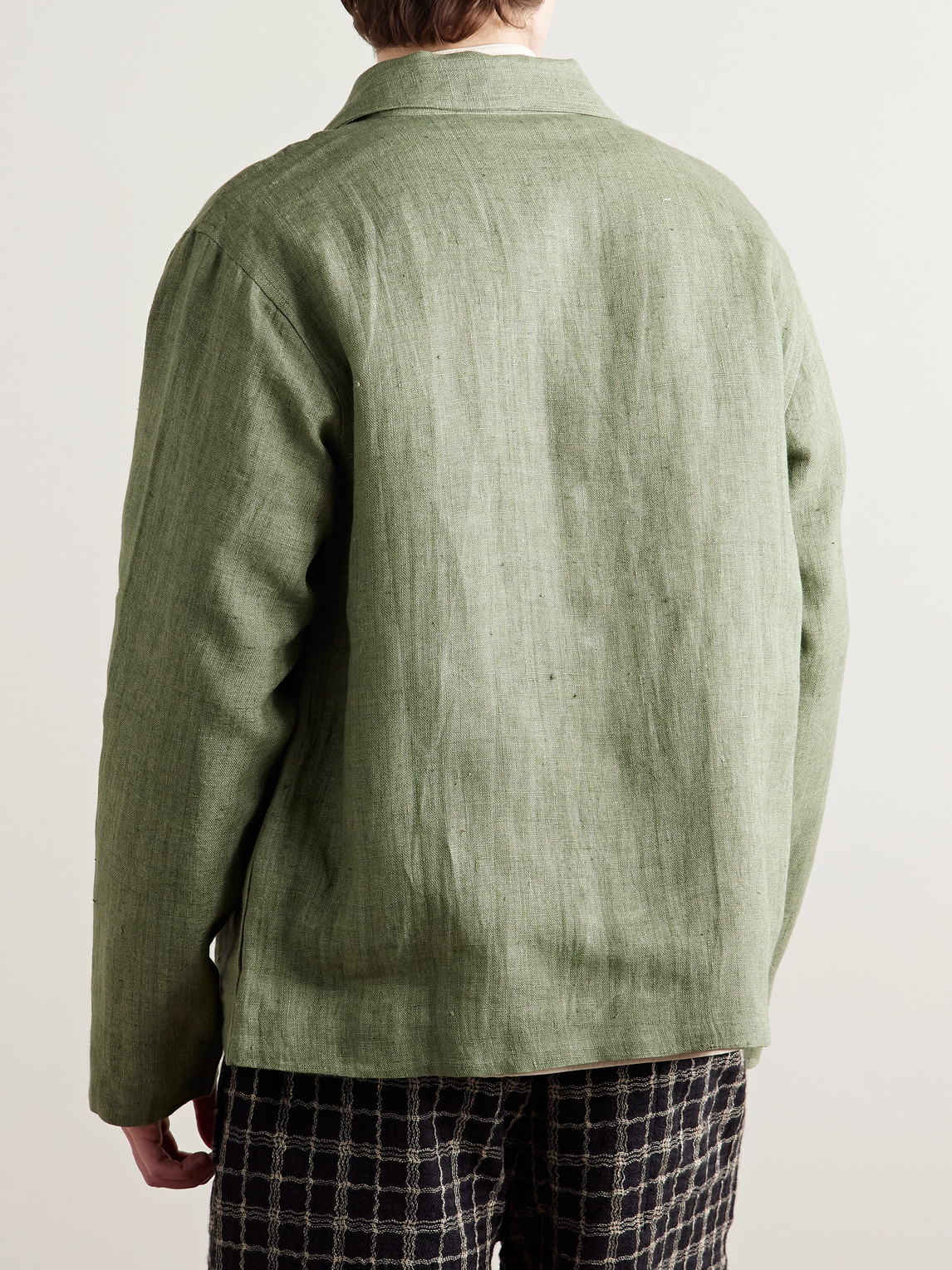 Shop Kartik Research Embellished Linen Overshirt In Green