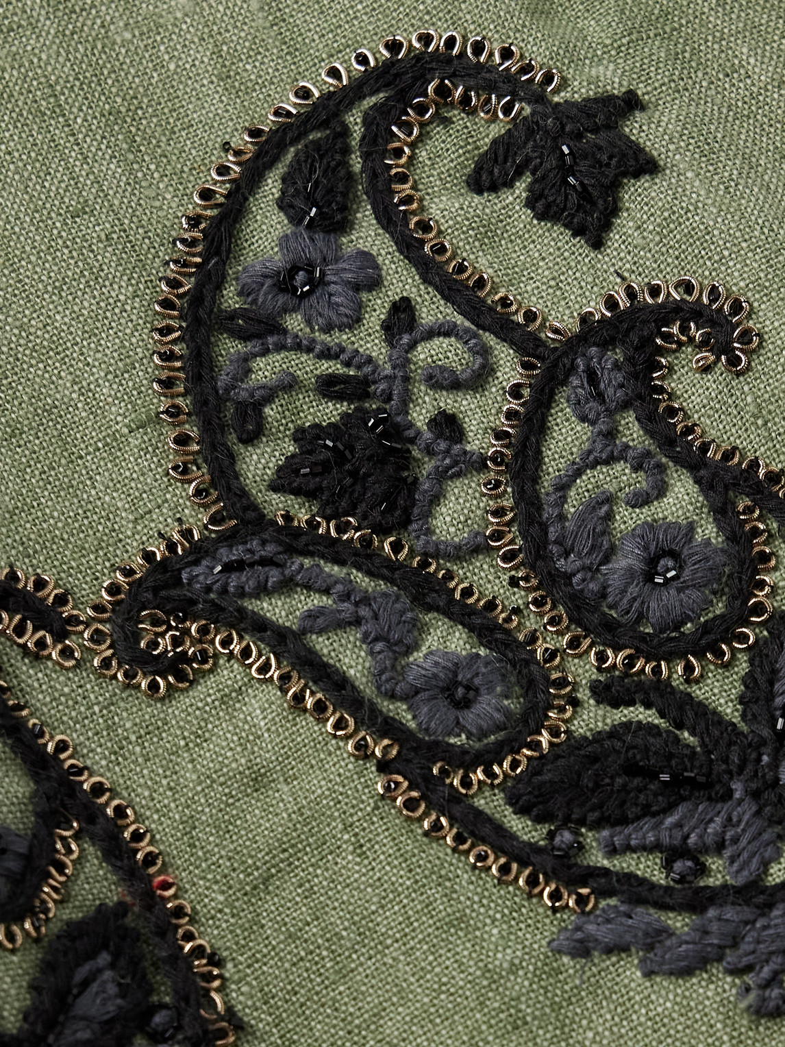 Shop Kartik Research Embellished Linen Overshirt In Green