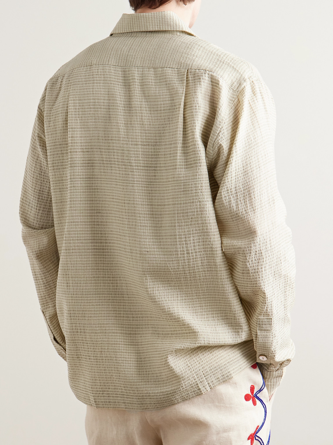 Shop Kartik Research Checked Cotton And Silk-blend Shirt In Green