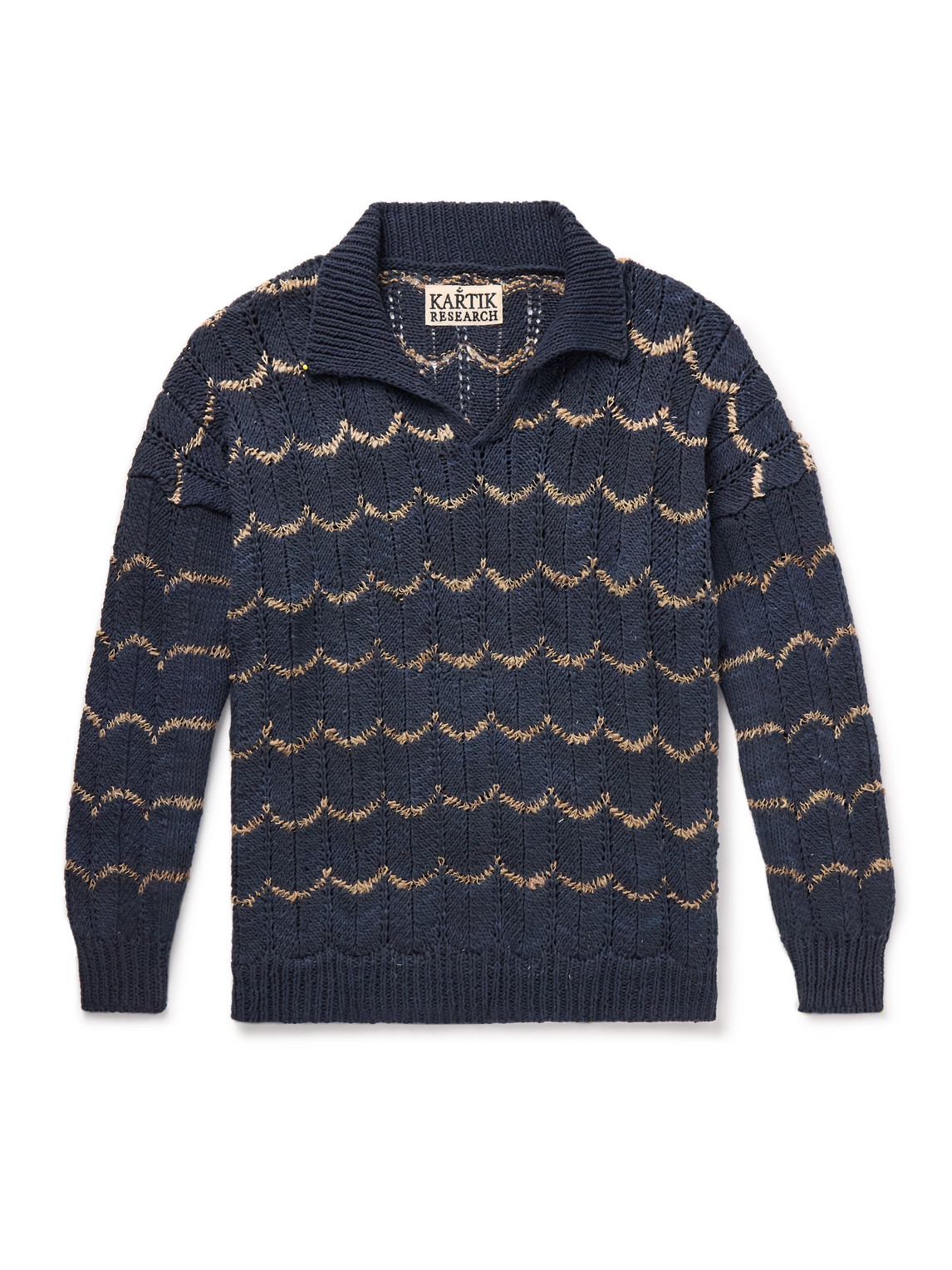 Kartik Research Open-knit Intarsia Cotton Polo Shirt In Blue