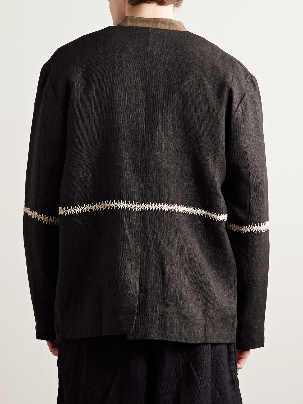 Shop Kartik Research Unstructured Embroidered Linen Blazer In Brown