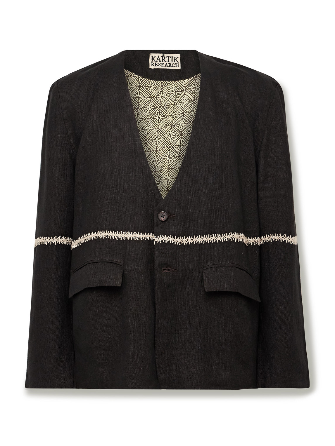 Shop Kartik Research Unstructured Embroidered Linen Blazer In Brown