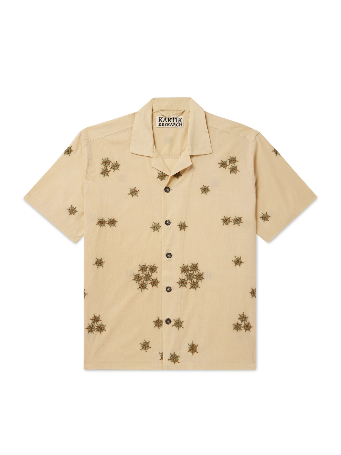 Kartik Research Camp-collar Embroidered Cotton Shirt In Neutrals