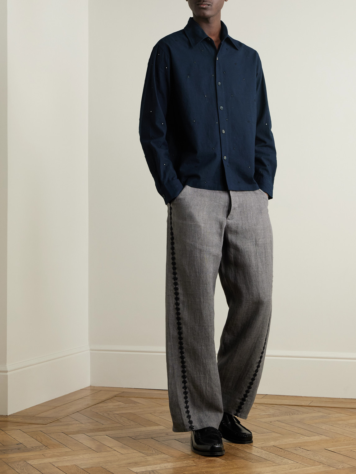 Shop Kartik Research Embellished Cotton Shirt In Black
