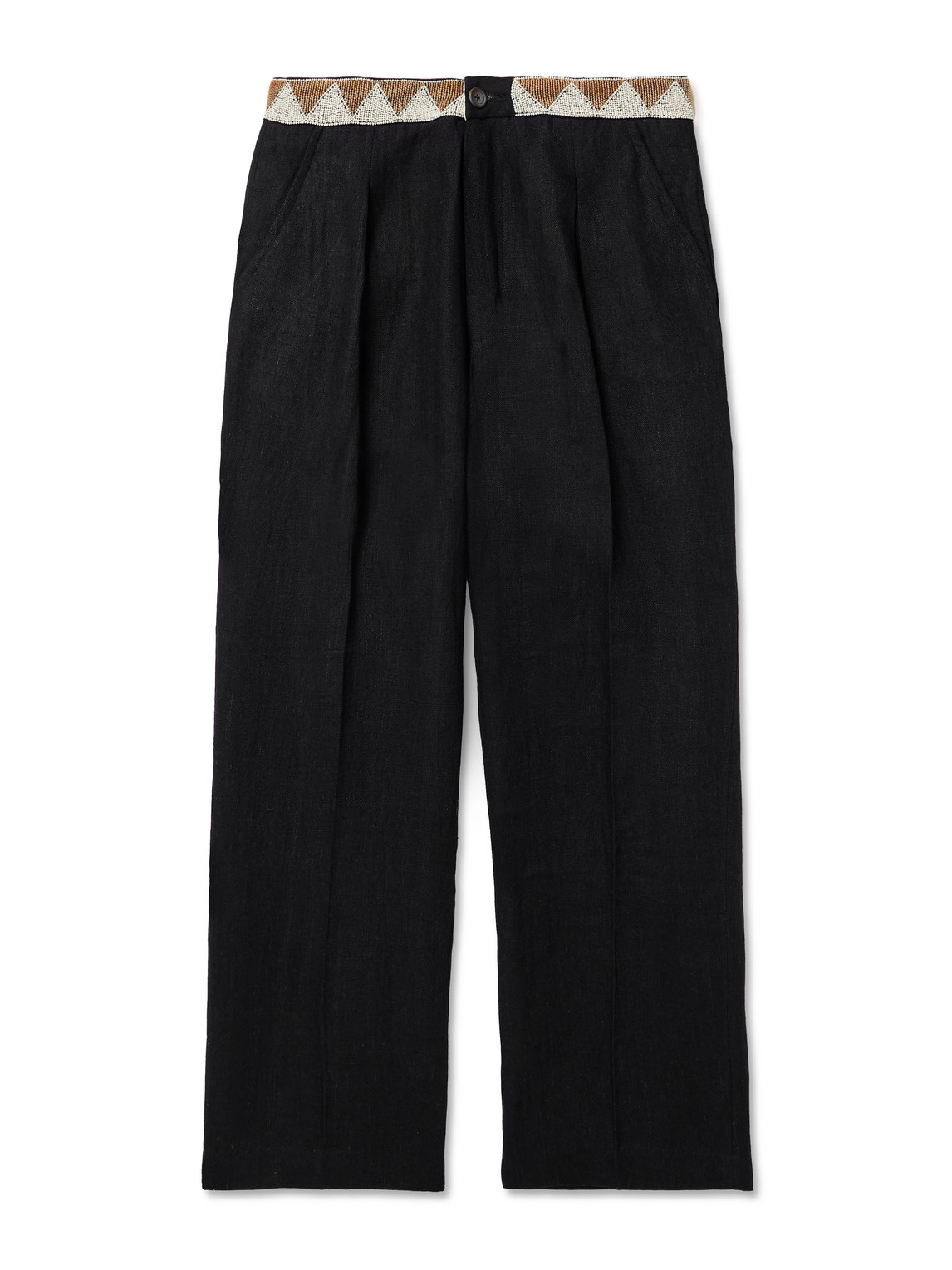 Kartik Research Wide-leg Embellished Pleated Linen Trousers In Black