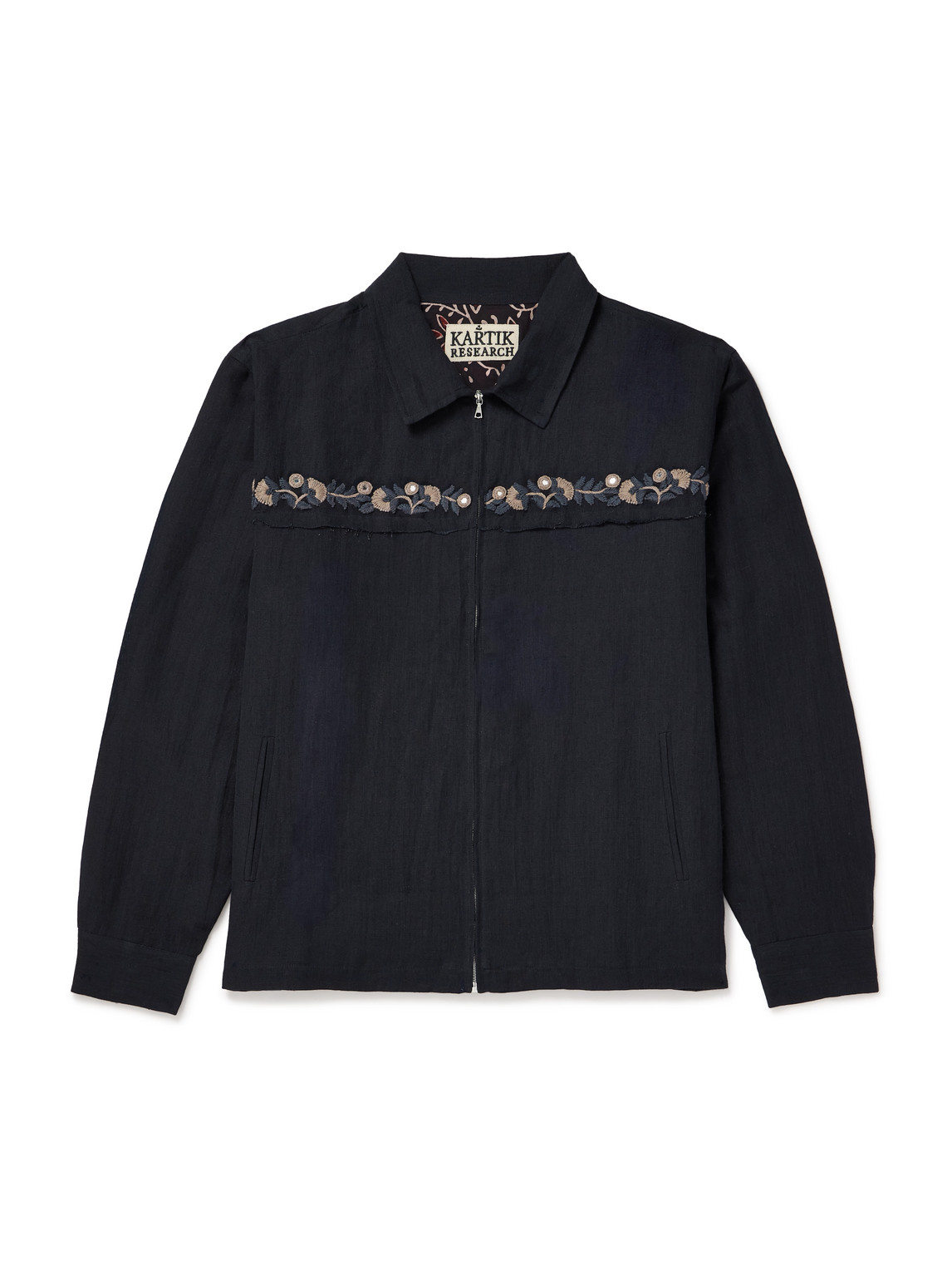 Kartik Research Embroidered Embellished Cotton And Linen-blend Jacket In Black
