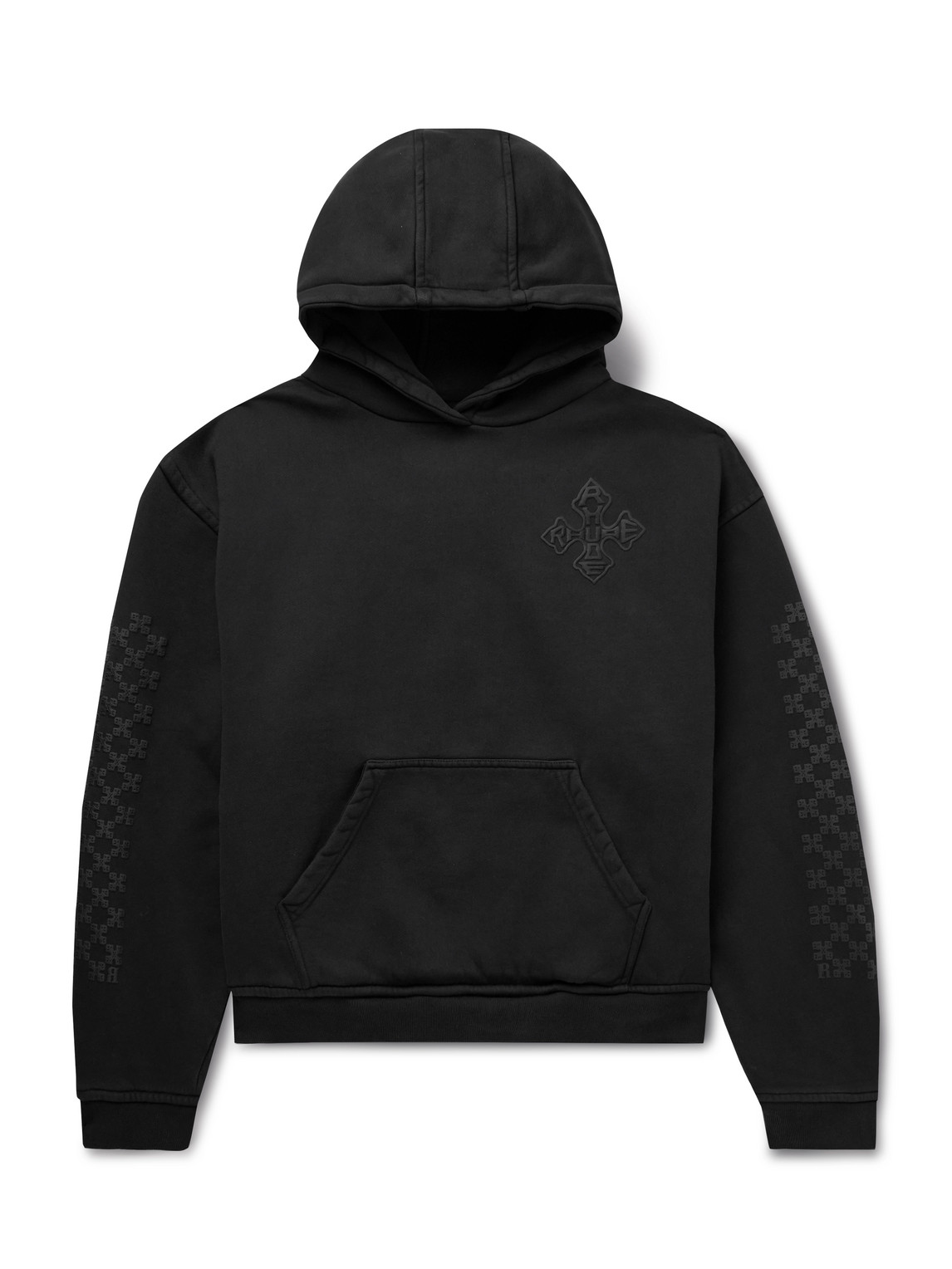Rhude Cross Logo-print Cotton-jersey Hoodie In Black