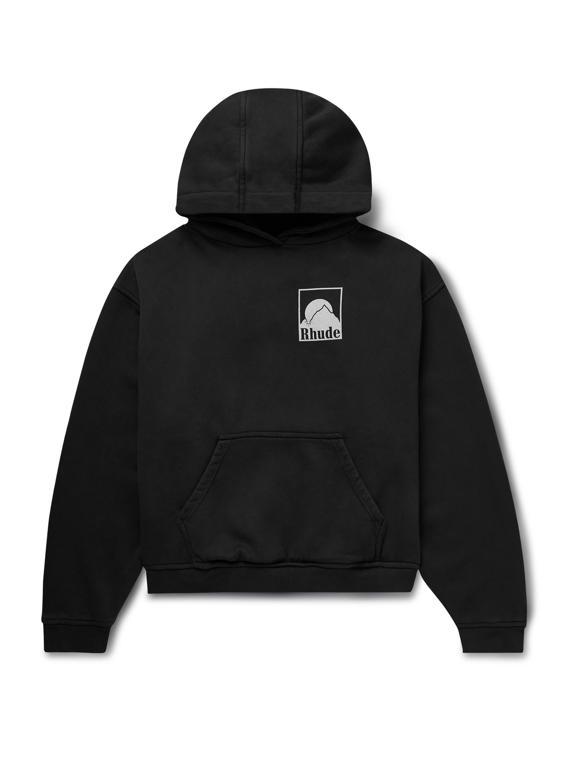Rhude Moonlight Badge Logo-print Cotton-jersey Hoodie In Black