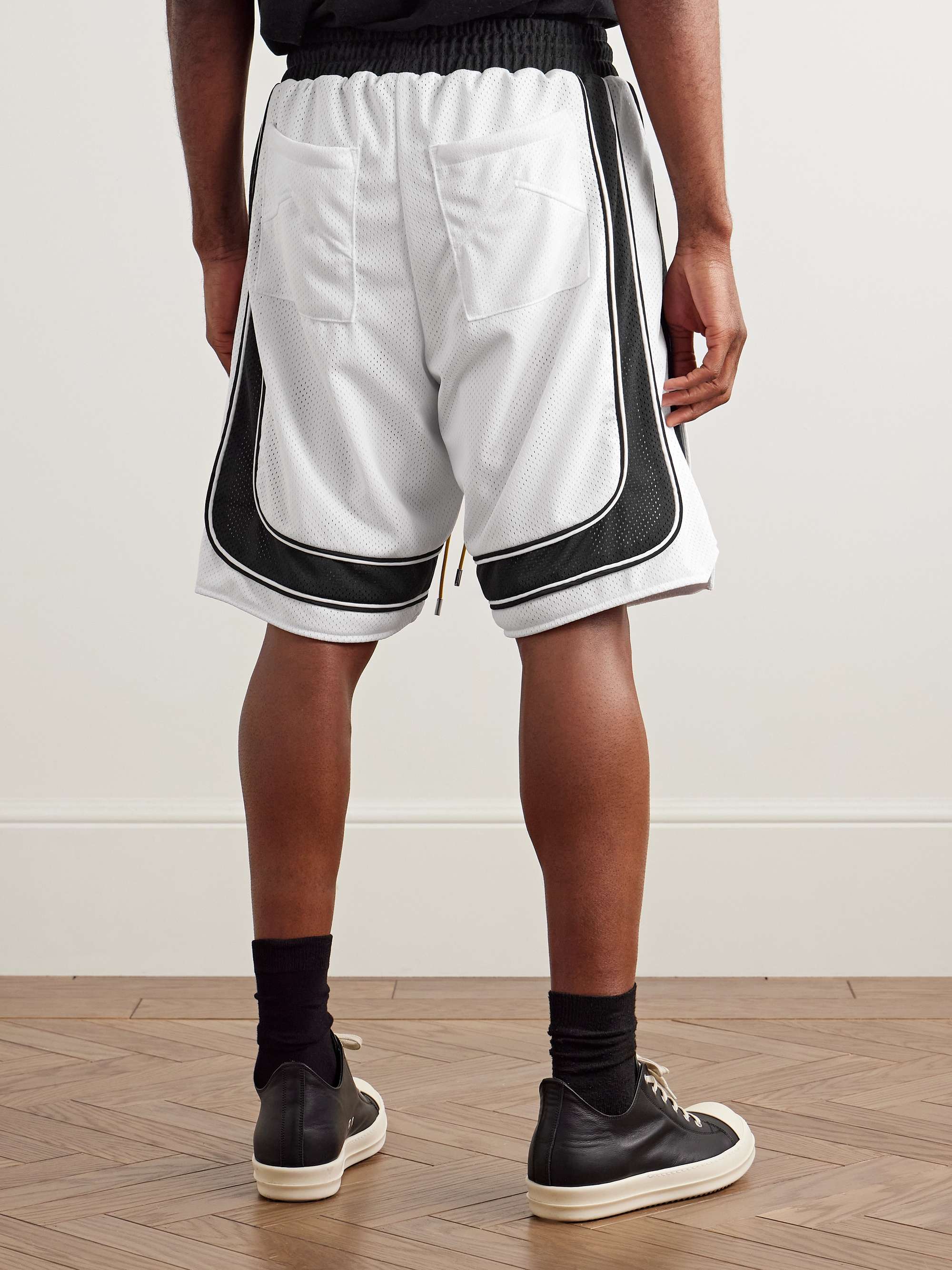 RHUDE Wide-Leg Logo-Print Mesh Drawstring Shorts for Men RHUDE Wide-Leg Logo-Print Mesh Drawstring Shorts for Men