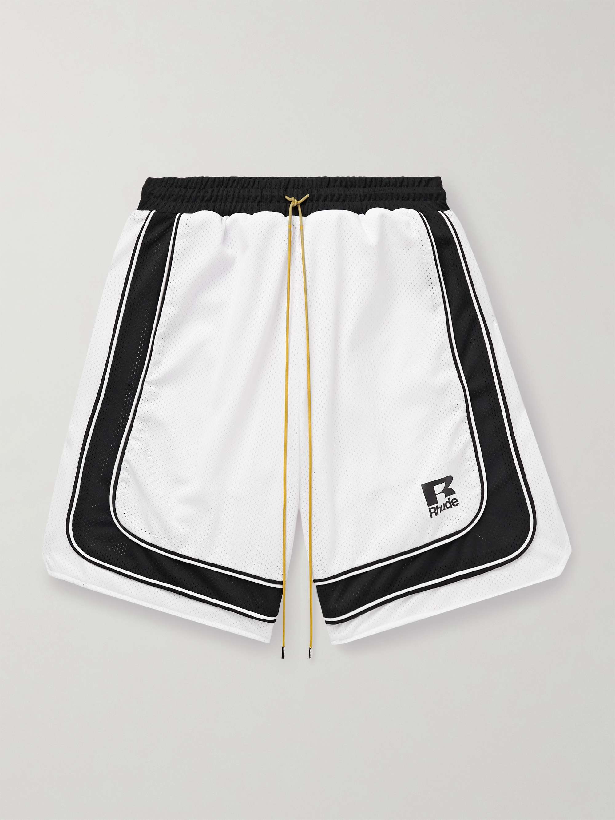RHUDE Wide-Leg Logo-Print Mesh Drawstring Shorts for Men RHUDE Wide-Leg Logo-Print Mesh Drawstring Shorts for Men