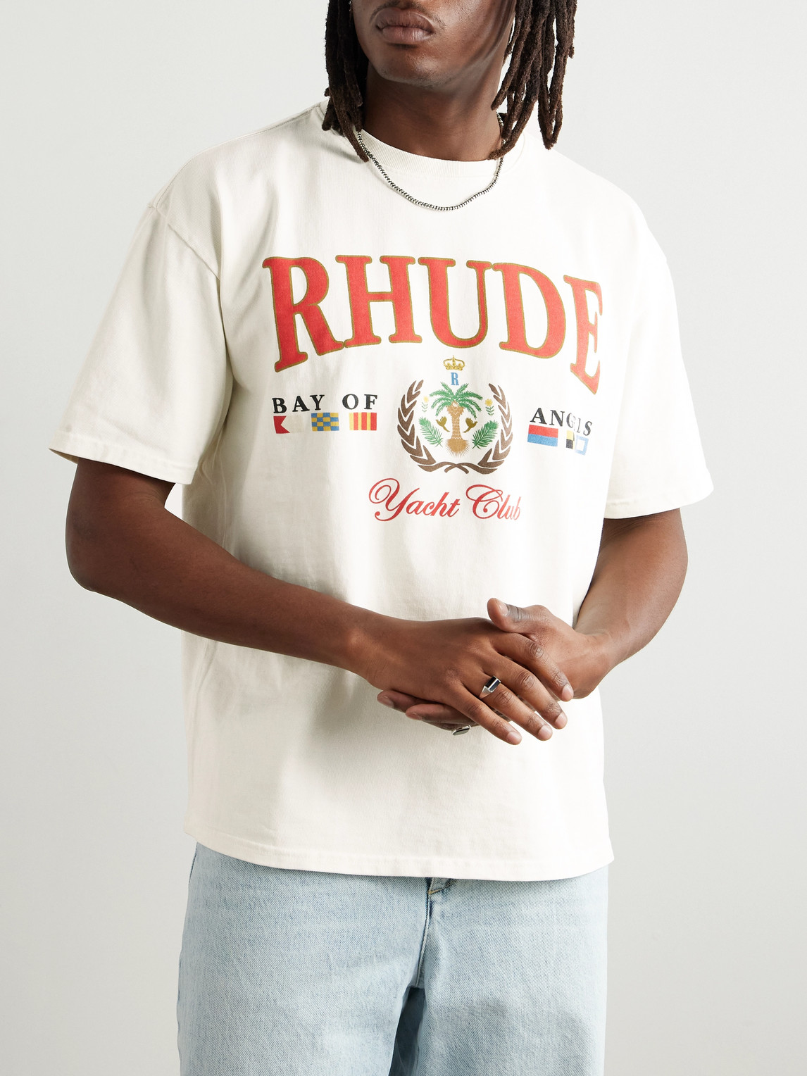 Shop Rhude Bay Of Angels Logo-print Cotton-jersey T-shirt In White