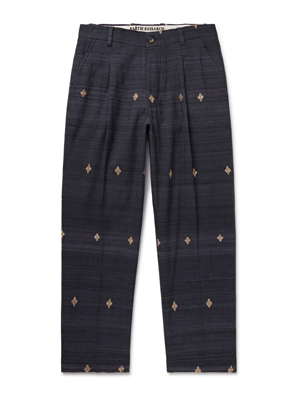 Kartik Research Straight-leg Pleated Embroidered Silk Trousers In Grey