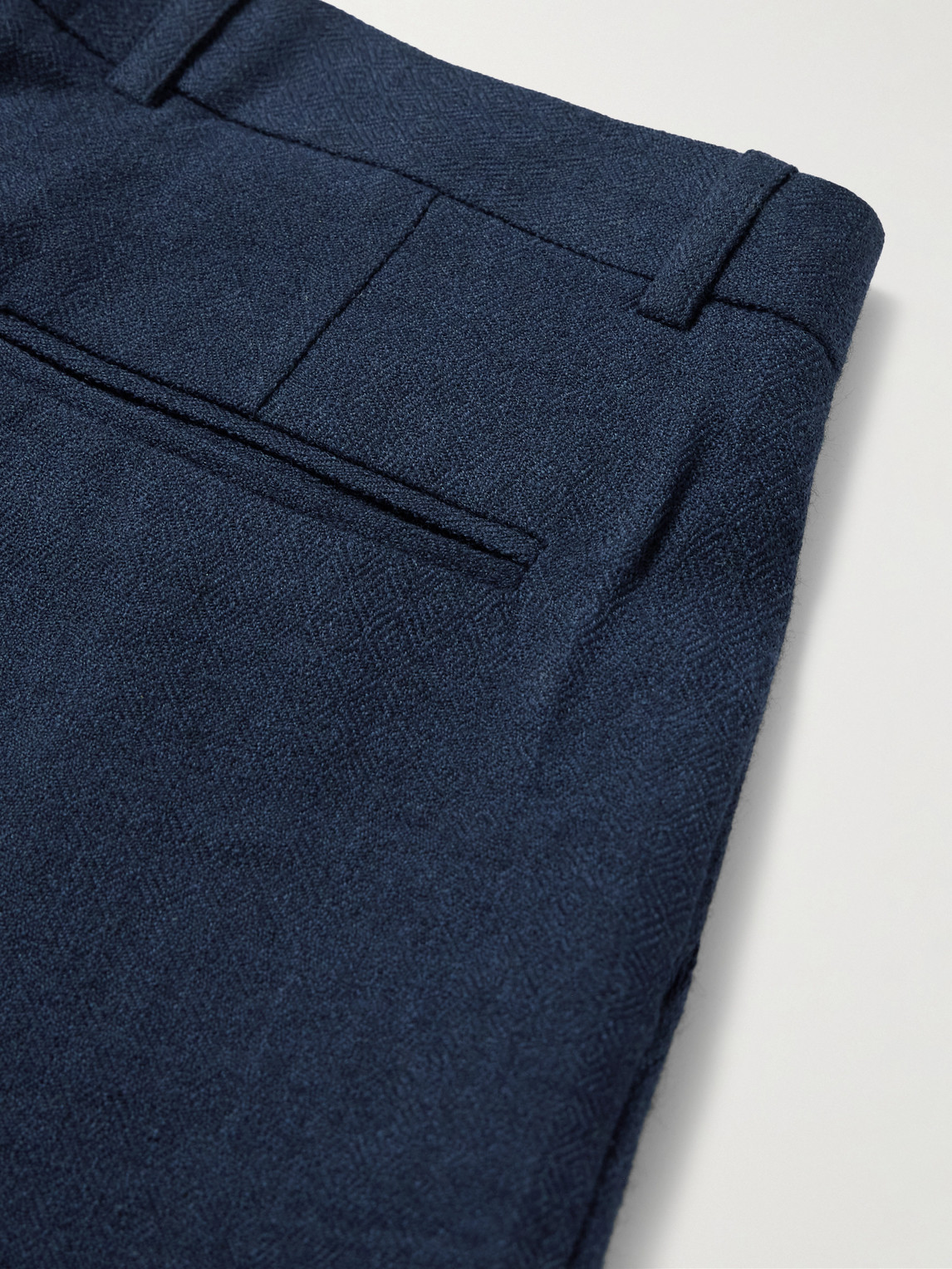 Shop Kartik Research Pleated Embroidered Wool Straight-leg Trousers In Blue