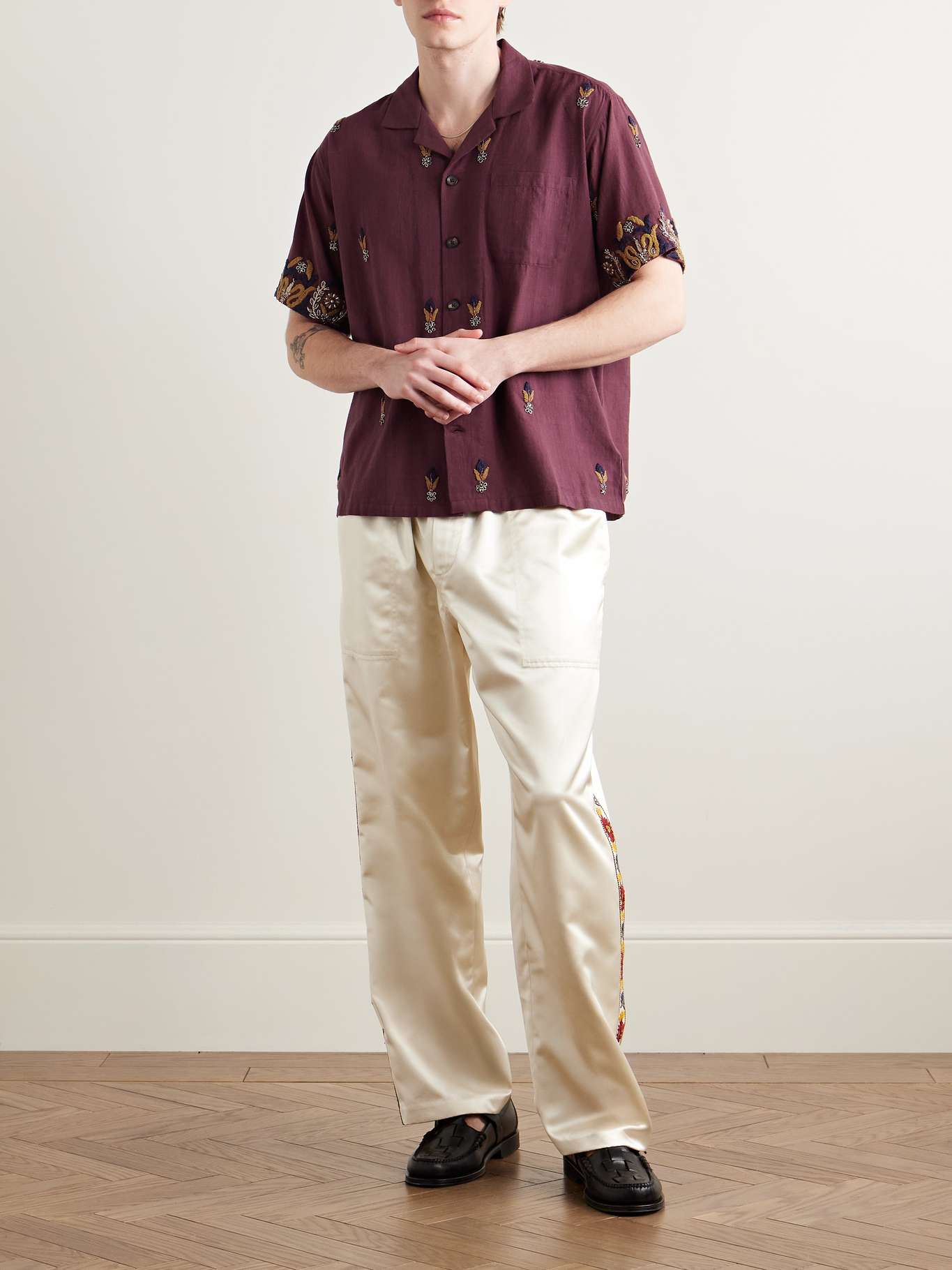 KARTIK RESEARCH Camp-Collar Embellished Embroidered Cotton Shirt for ...