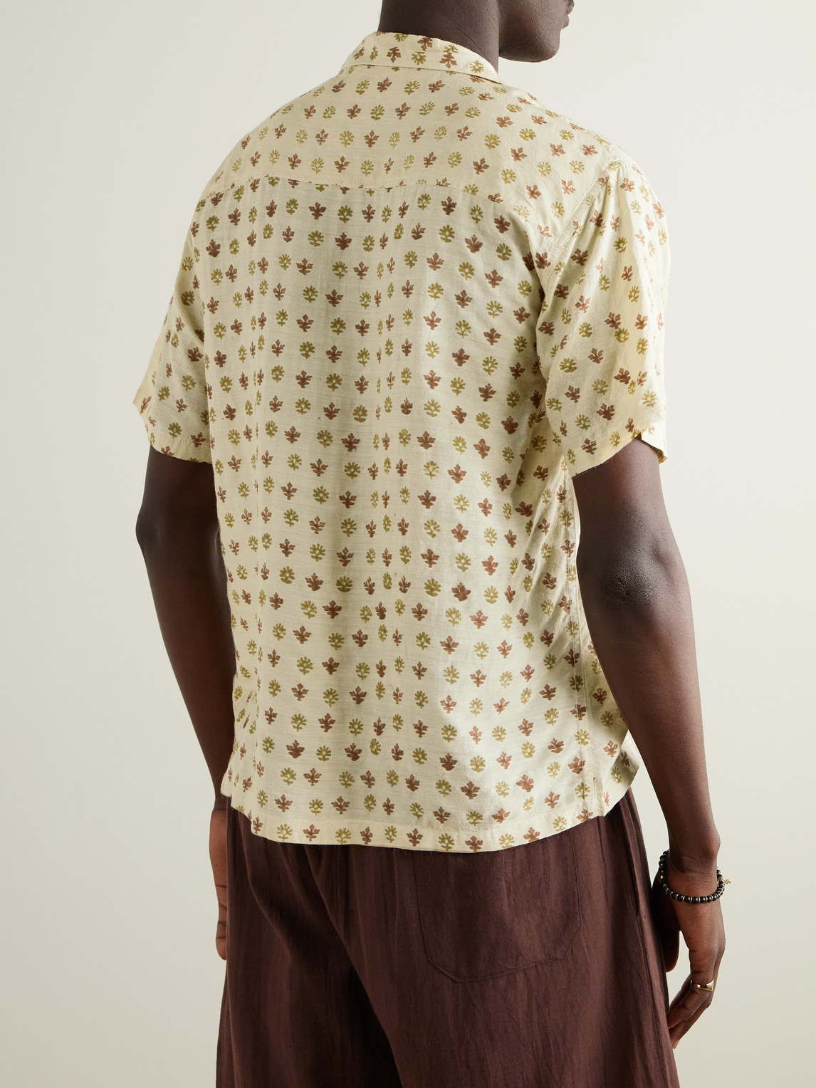 Shop Kartik Research Camp-collar Embroidered Silk Shirt In Neutrals