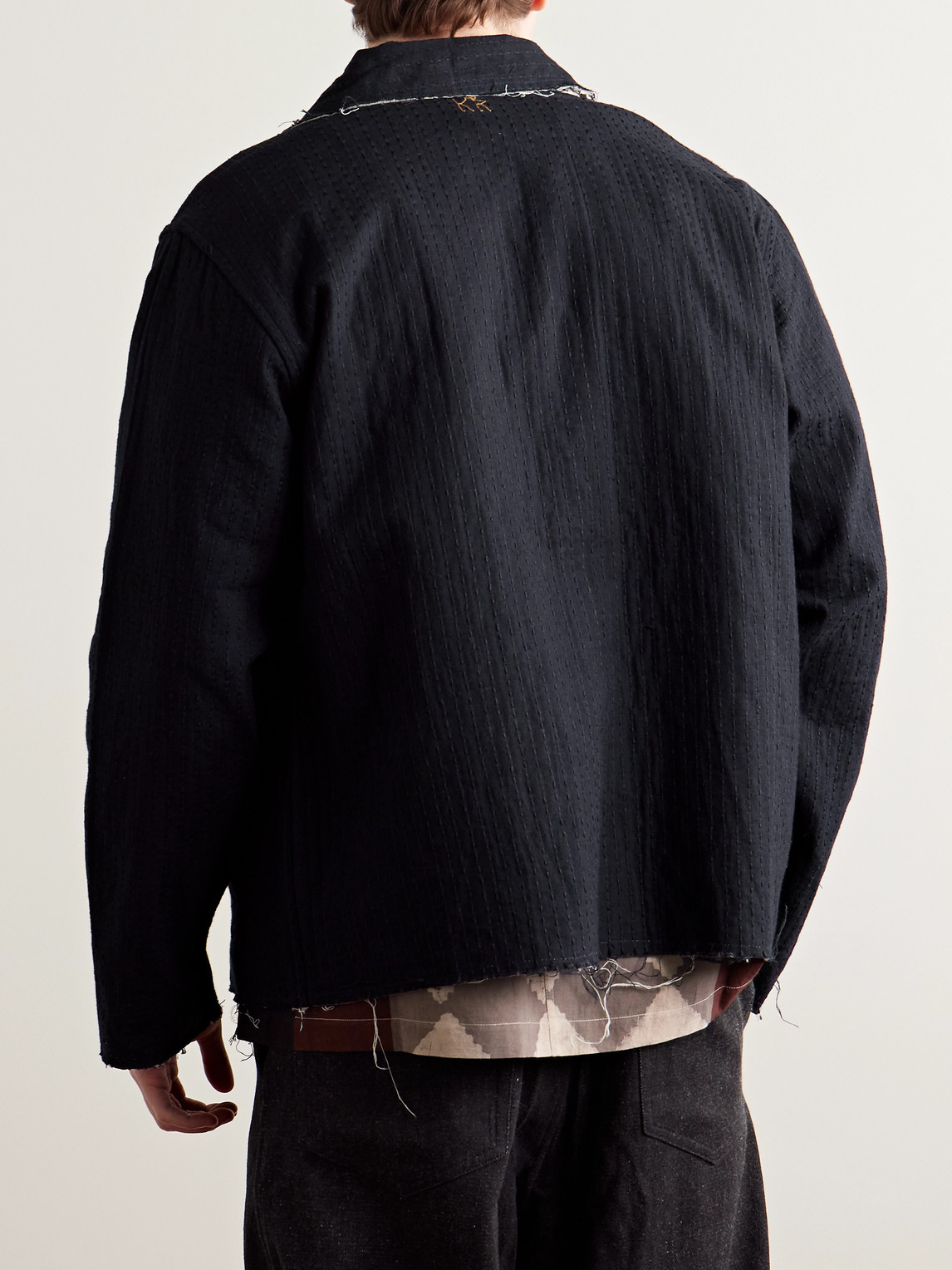 Shop Kartik Research Reversible Frayed Embroidered Cotton-voile Jacket In Black