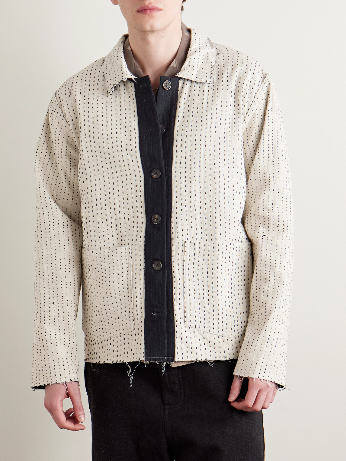 KARTIK RESEARCH REVERSIBLE FRAYED EMBROIDERED COTTON-VOILE JACKET