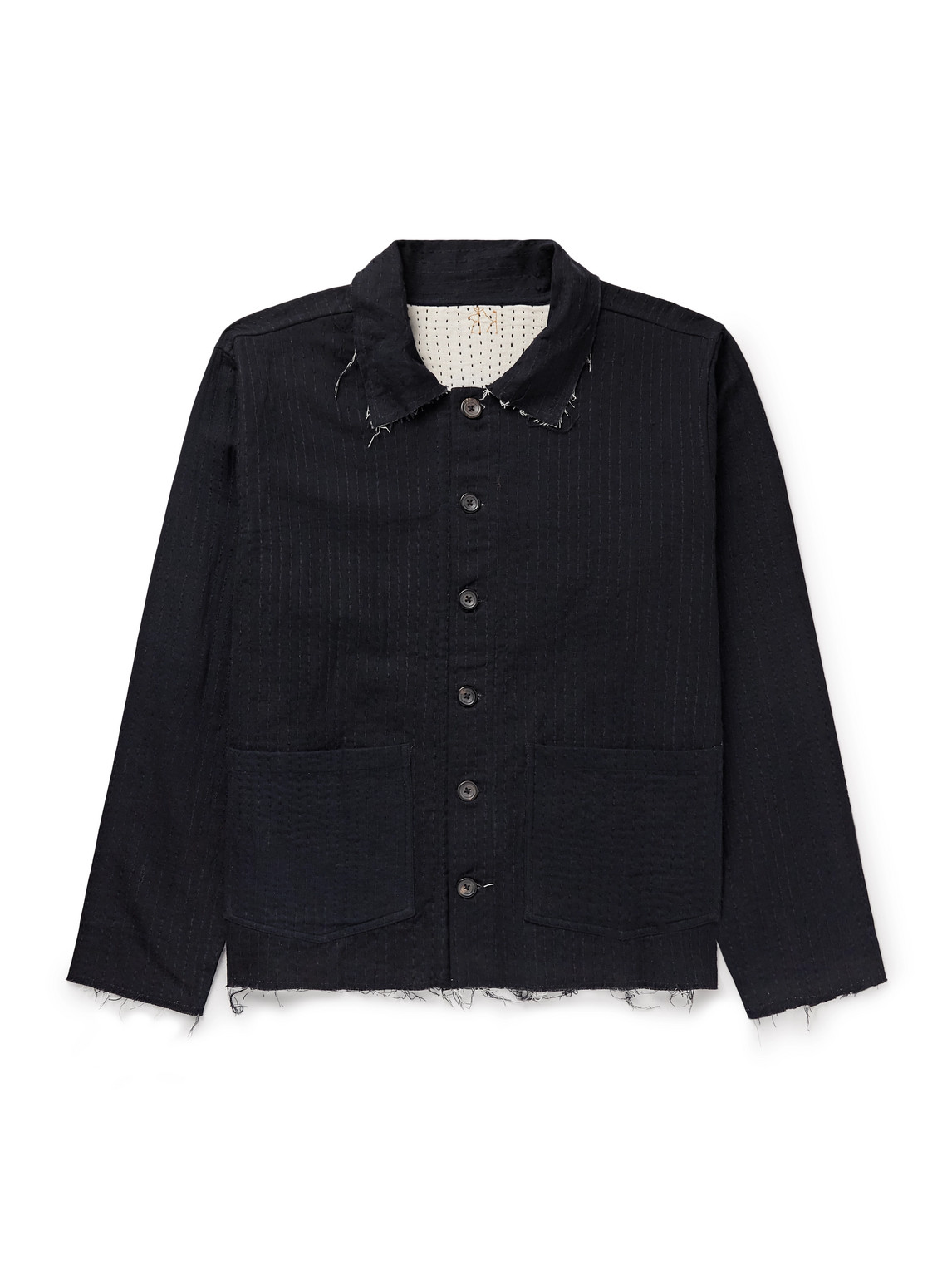 Shop Kartik Research Reversible Frayed Embroidered Cotton-voile Jacket In Black
