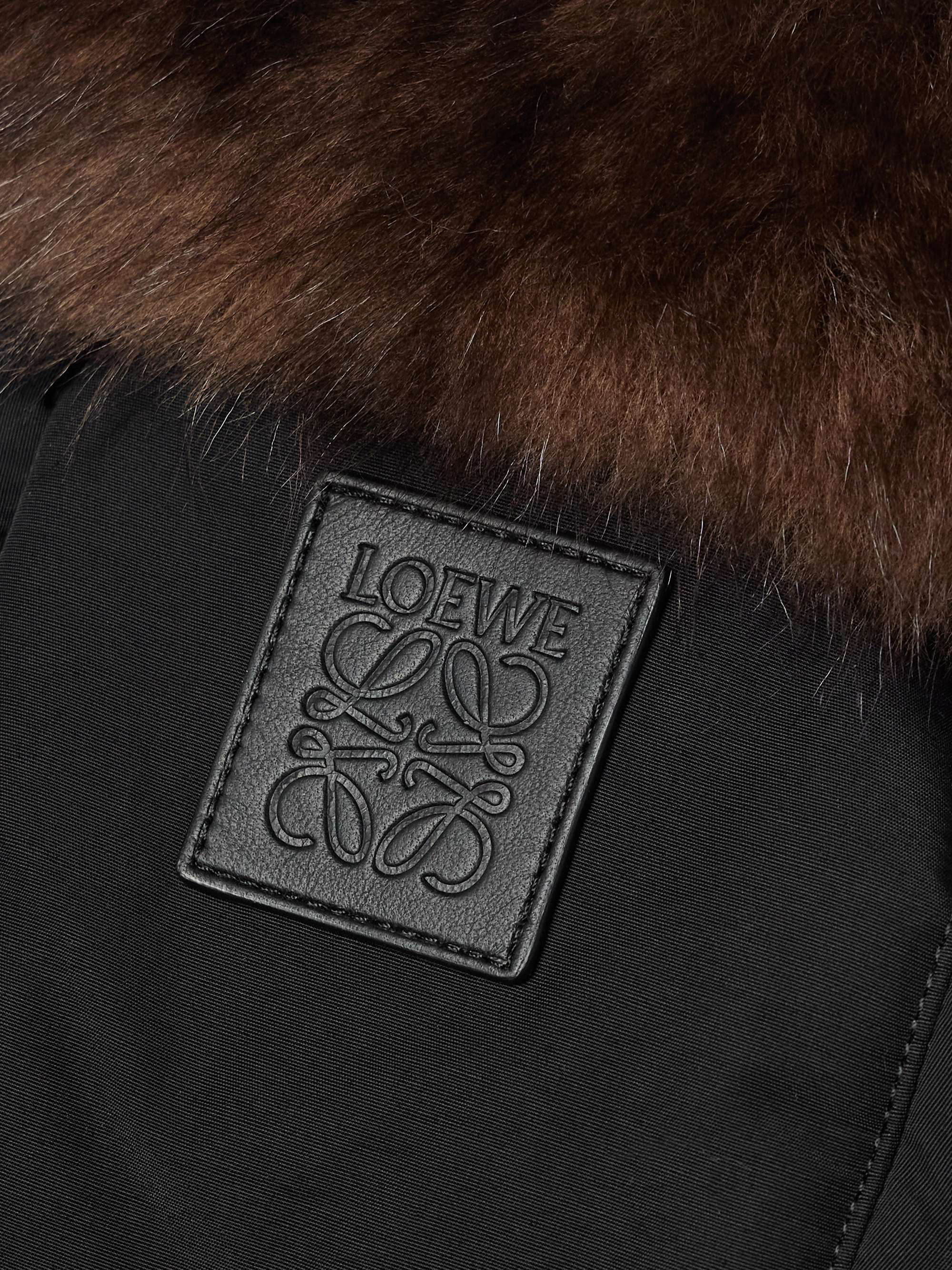LOEWE Faux-Fur Trimmed Padded Cotton-Blend Hooded Jacket for