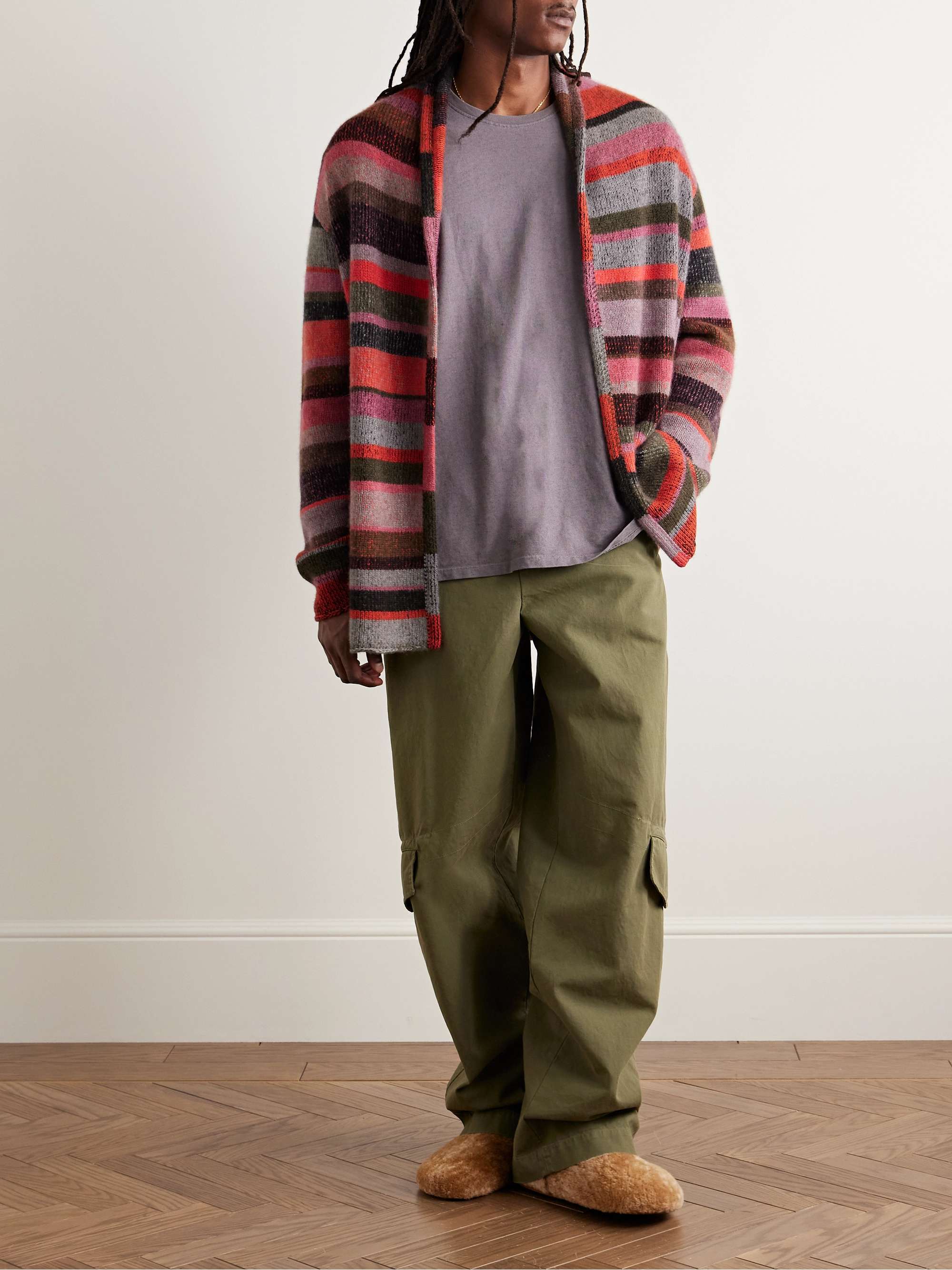 THE ELDER STATESMAN Cardigan in cashmere a righe con collo a scialle