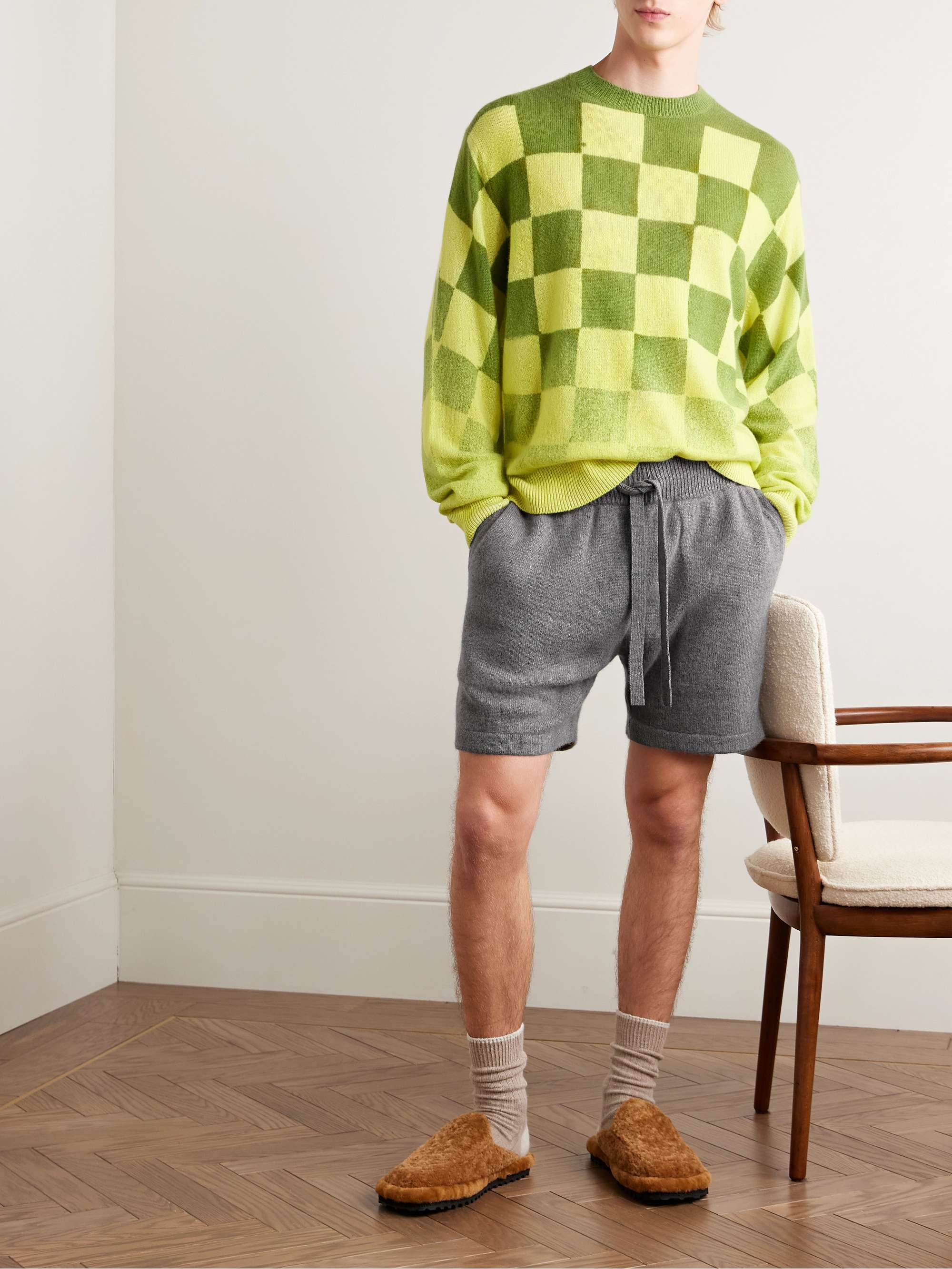 SAINT LAURENT Straight-Leg Logo-Print Pinstriped Silk Shorts SAINT LAURENT Straight-Leg Logo-Print Pinstriped Silk Shorts