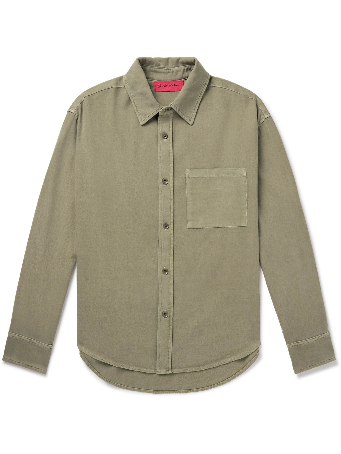 The Elder Statesman Early Dawn Stonewashed Cotton And Silk-blend Twill Overshirt In Green
