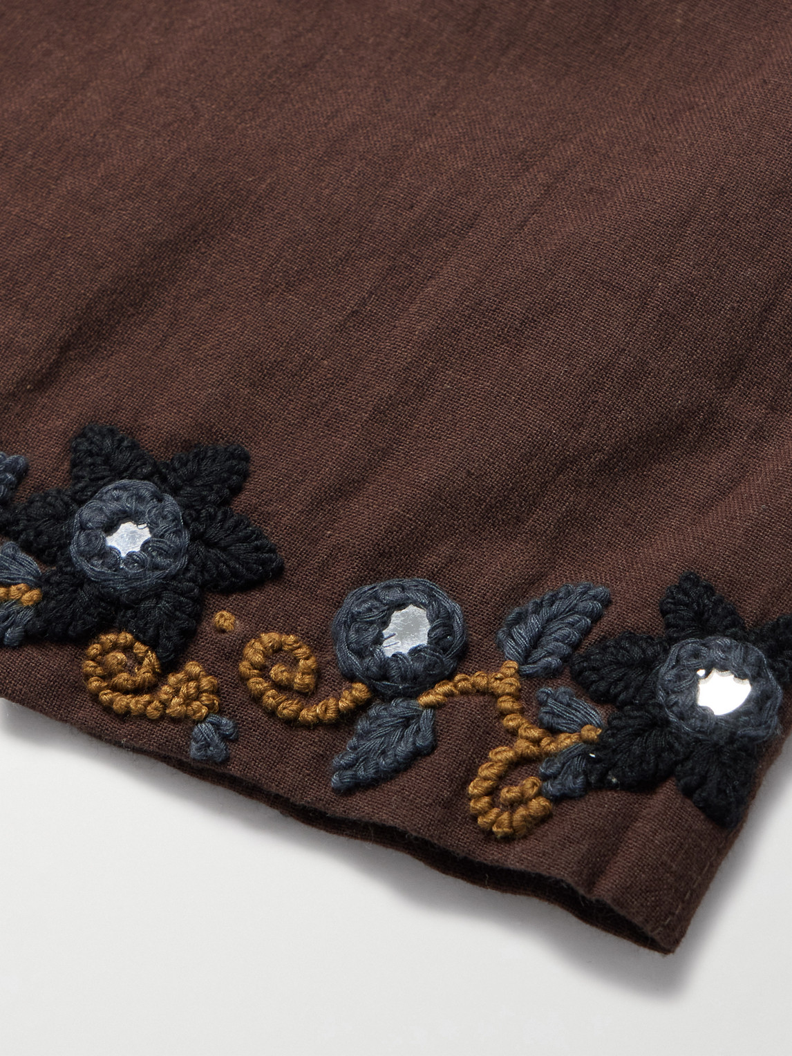 Shop Kartik Research Embellished Embroidered Cotton Shorts In Brown