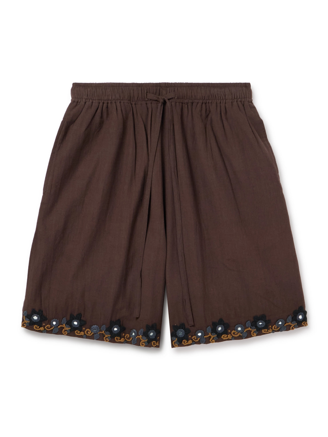 Kartik Research Embellished Embroidered Cotton Shorts In Brown