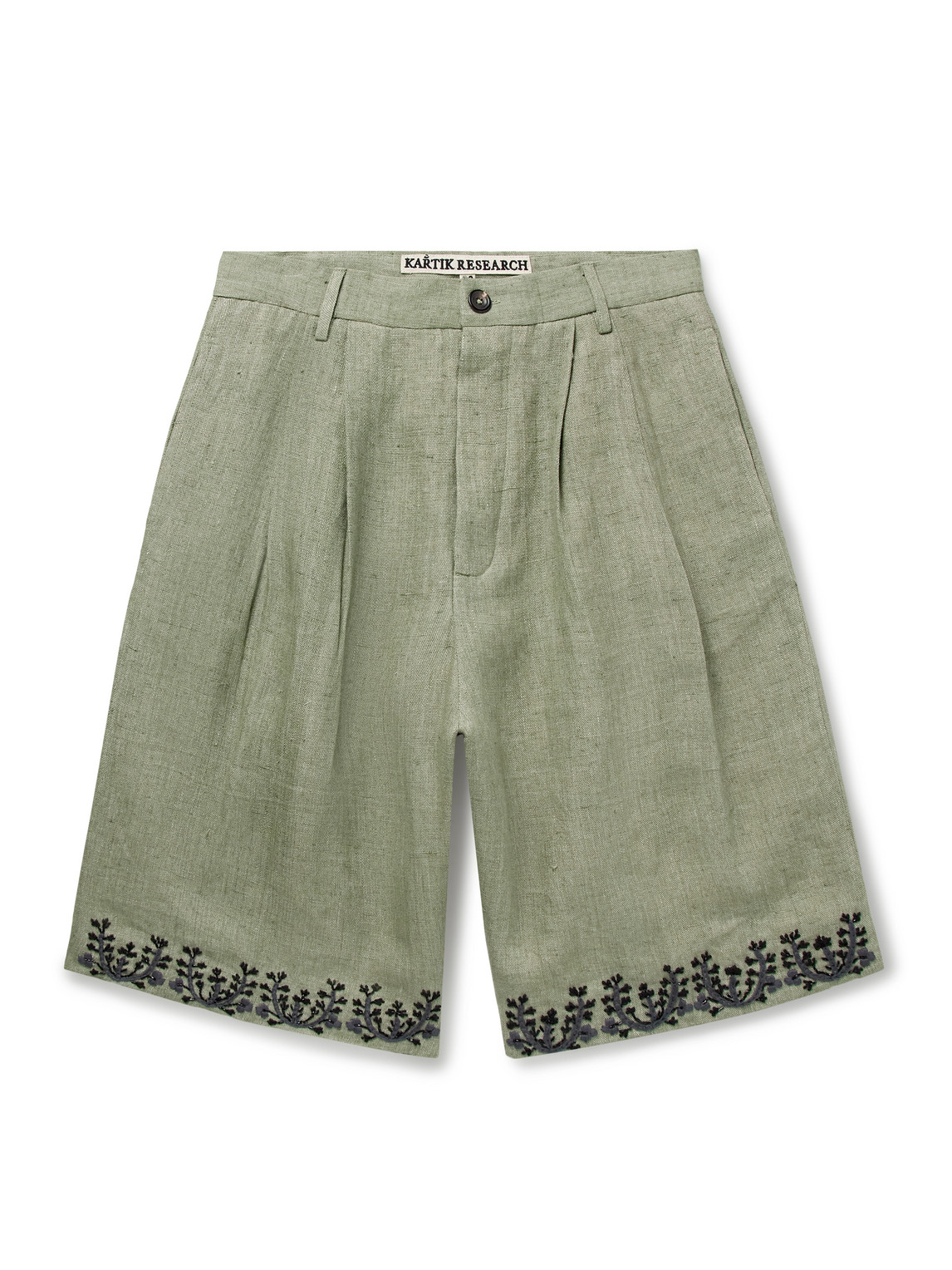 Kartik Research Wide-leg Pleated Embellished Embroidered Cotton Shorts