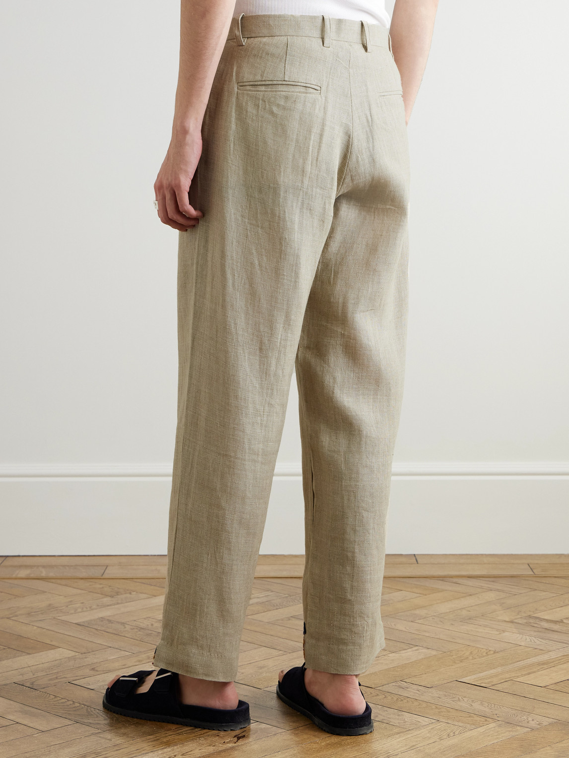 KARTIK RESEARCH STRAIGHT-LEG EMBROIDERED LINEN TROUSERS