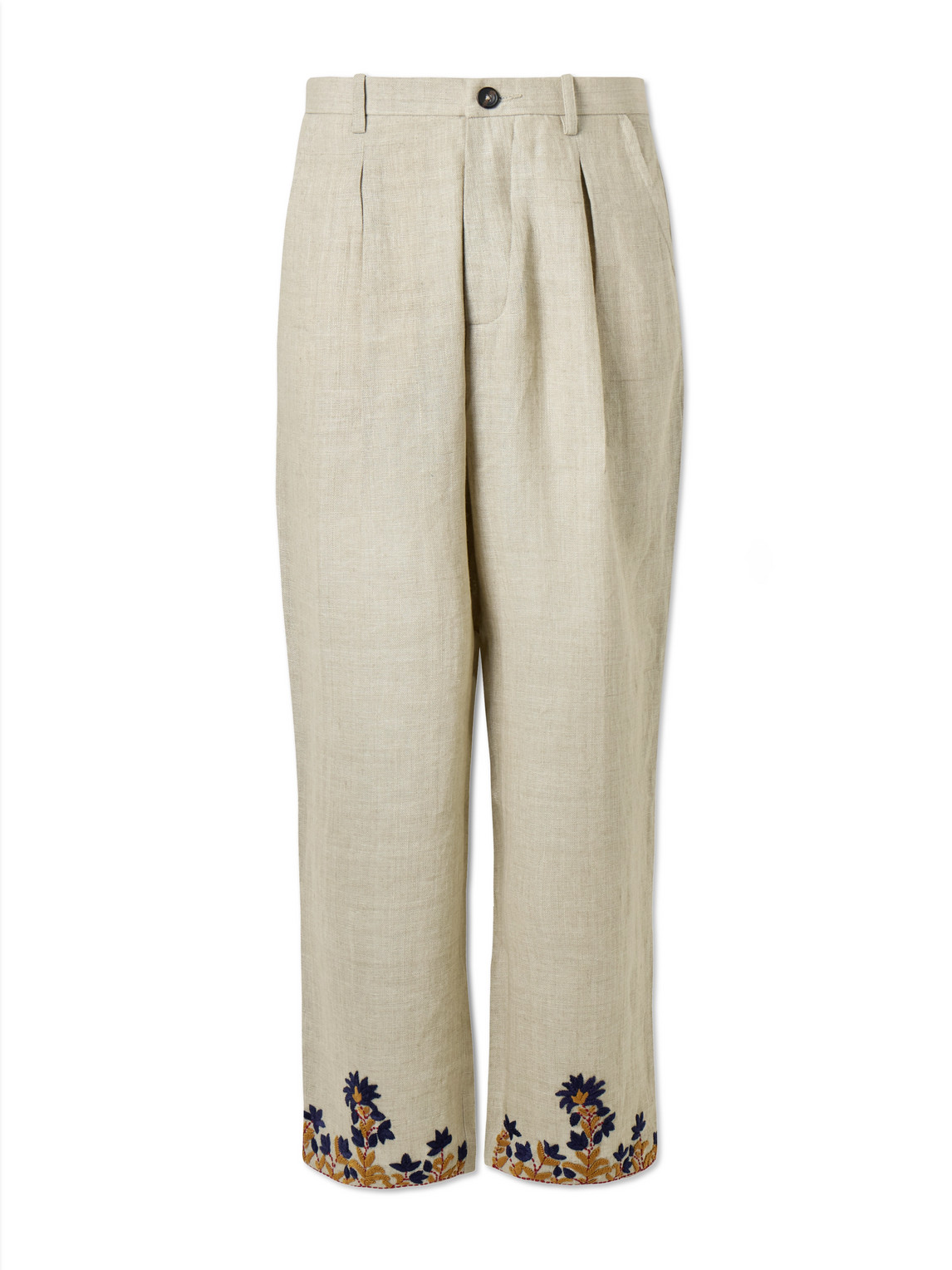 Kartik Research Straight-leg Embroidered Linen Trousers In Neutrals