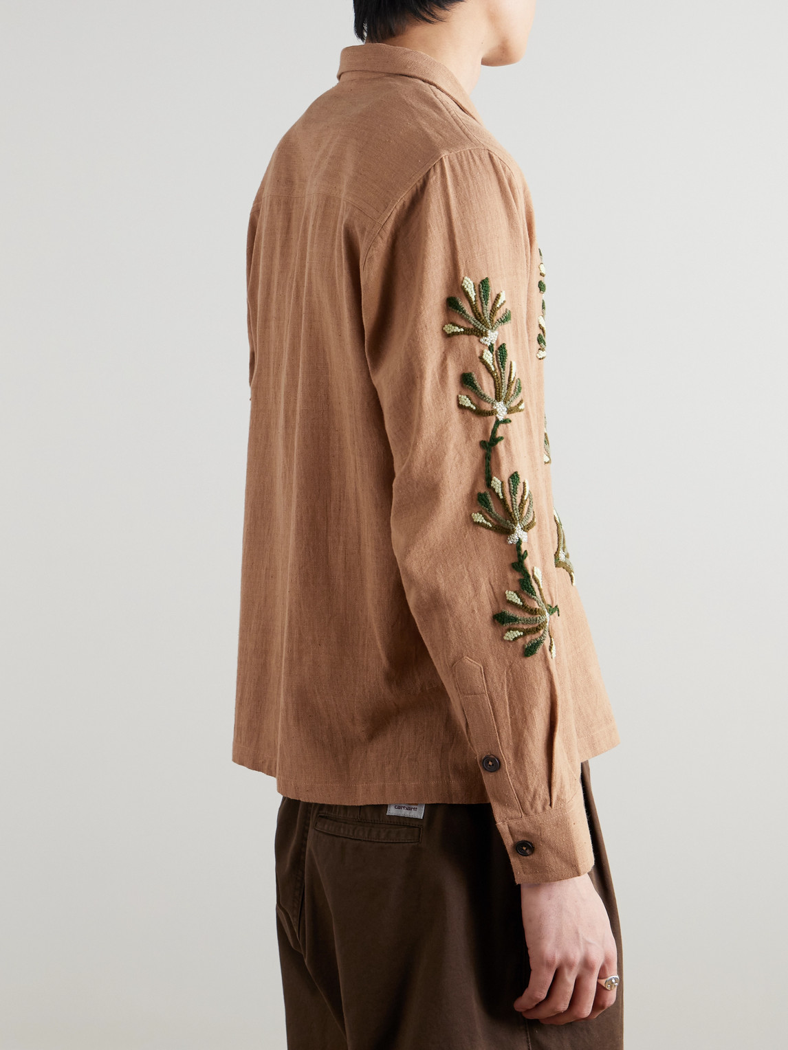 Shop Kartik Research Bead-embellished Embroidered Cotton Shirt In Neutrals