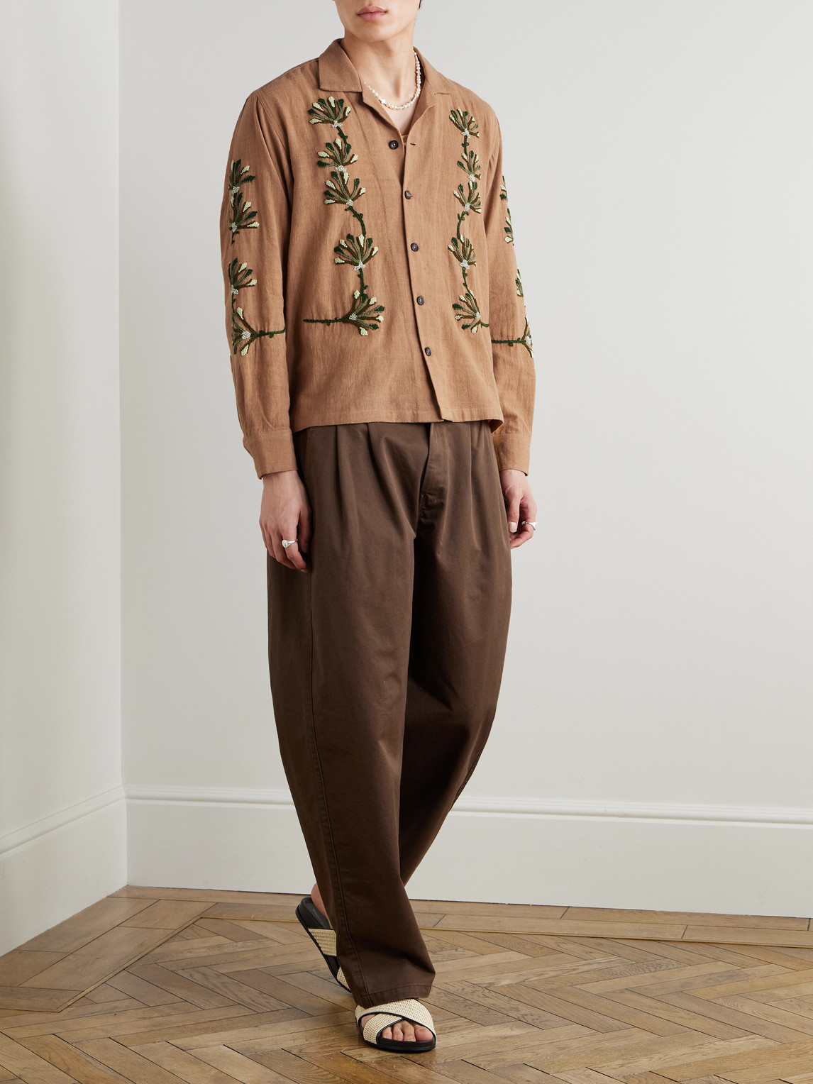 Shop Kartik Research Bead-embellished Embroidered Cotton Shirt In Neutrals