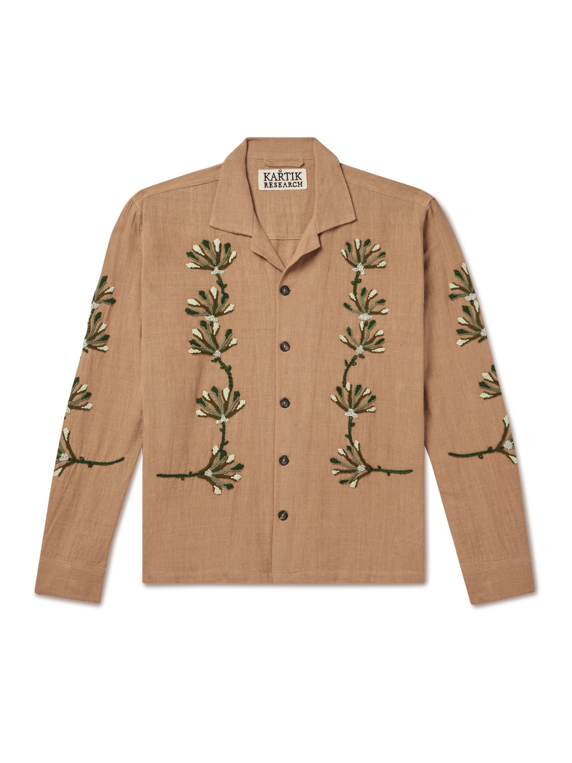 Kartik Research Bead-embellished Embroidered Cotton Shirt In Neutrals
