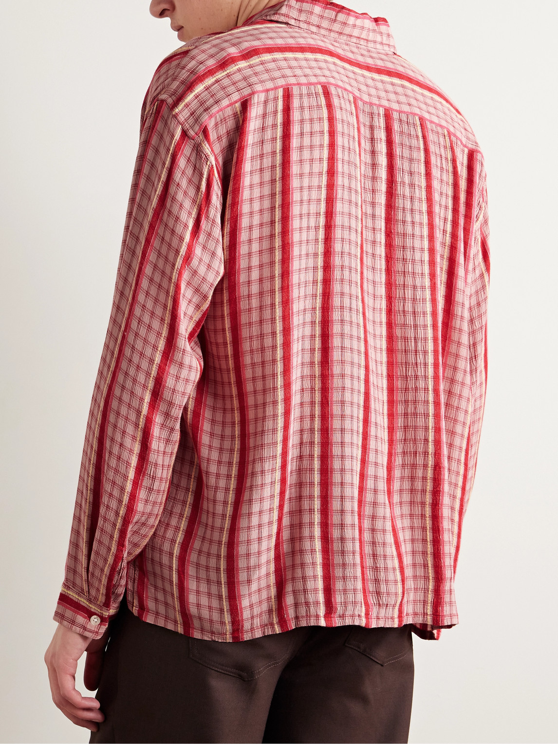  Small Talk - Striped Checked Voile Shirt - Men - Red - Xs 