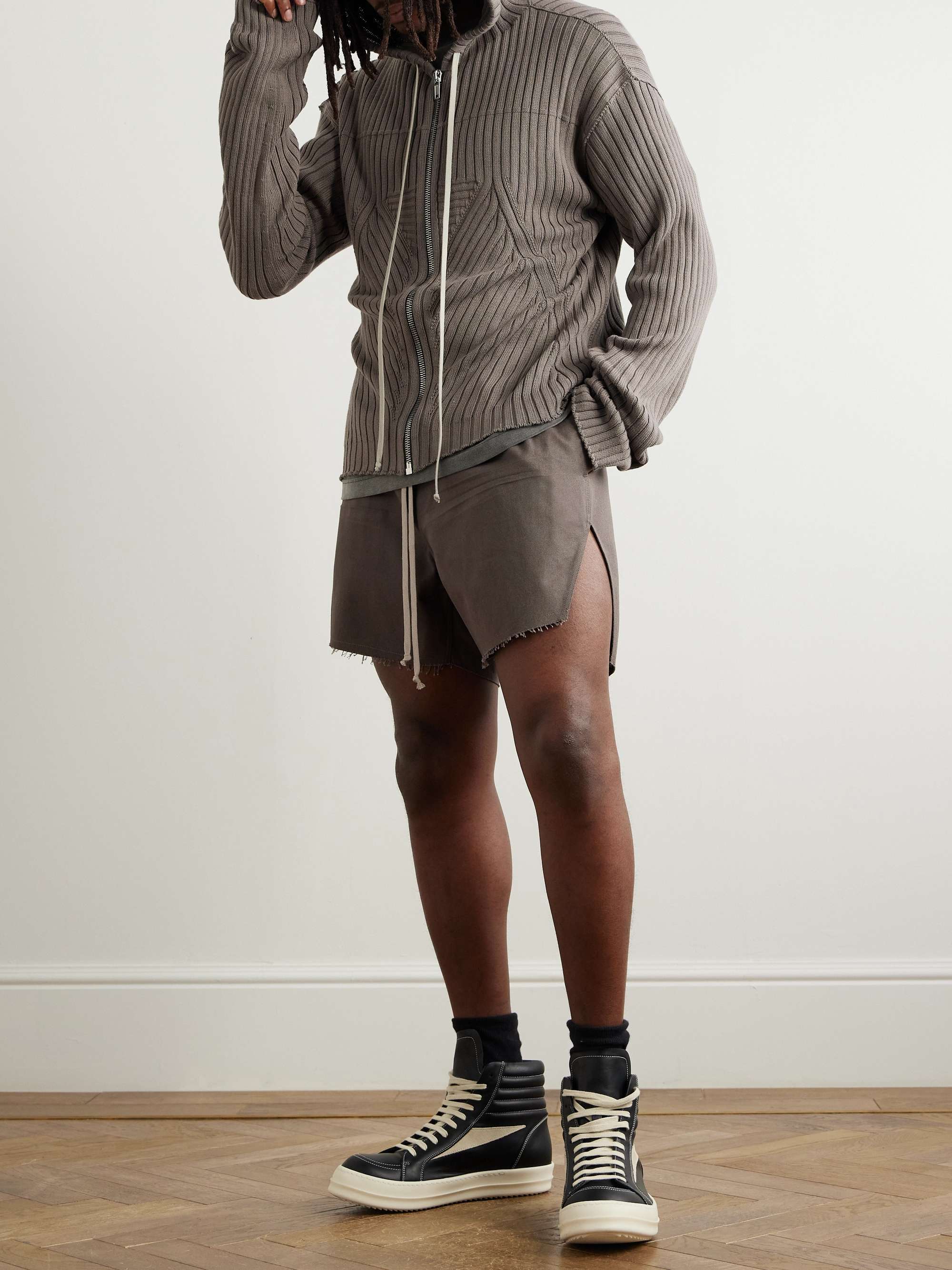 RICK OWENS Straight-Leg Frayed Cotton-Canvas Drawstring