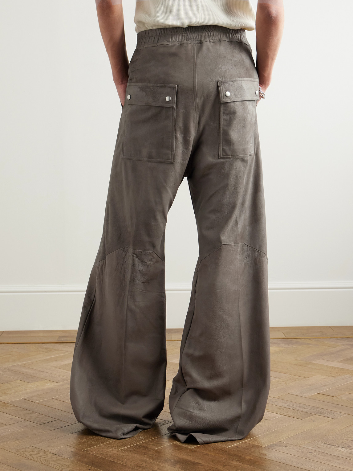 Rick Owens Bella Wide-leg Leather Drawstring Trousers In Gray