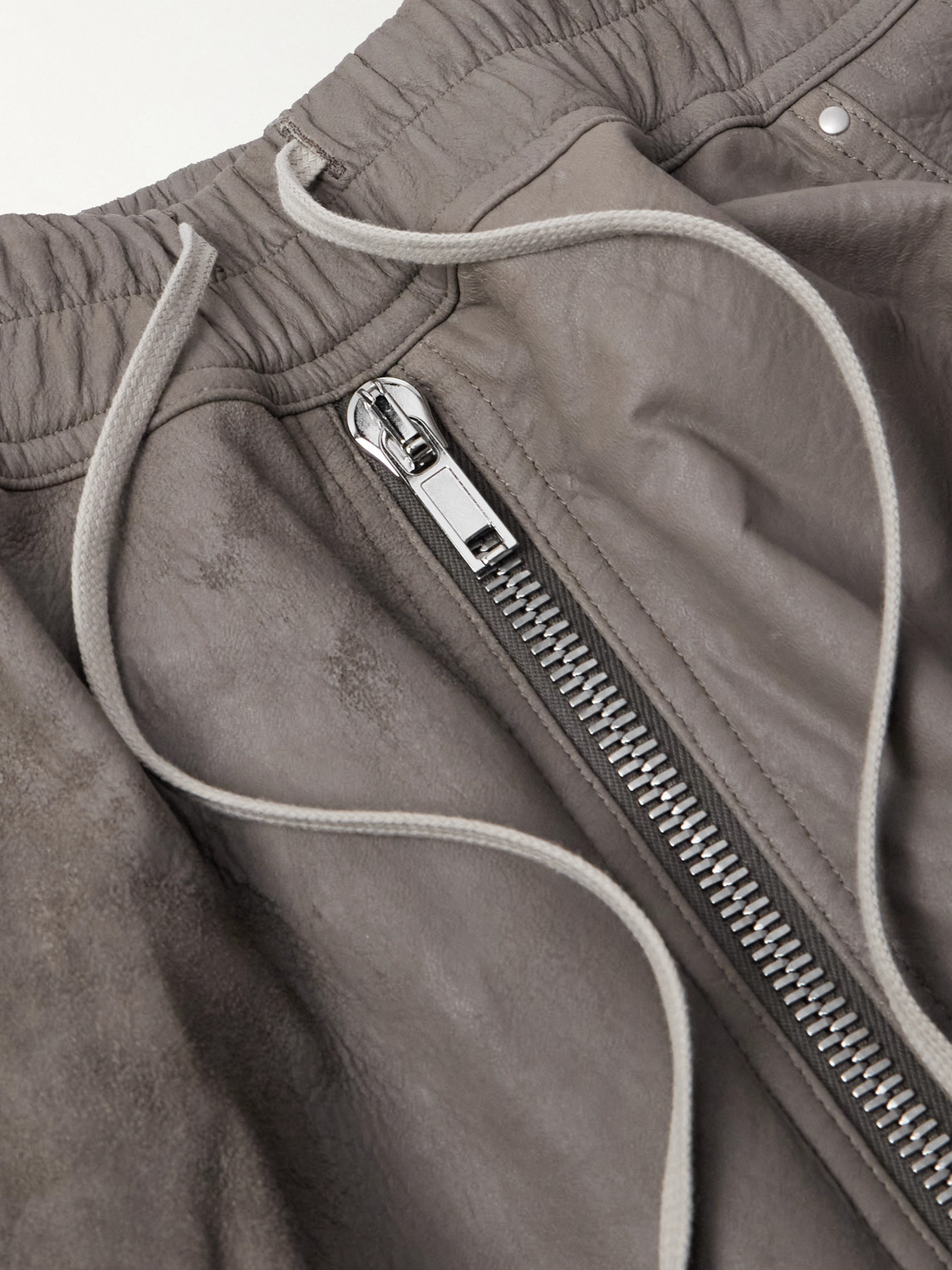 Rick Owens Bella Wide-leg Leather Drawstring Trousers In Gray