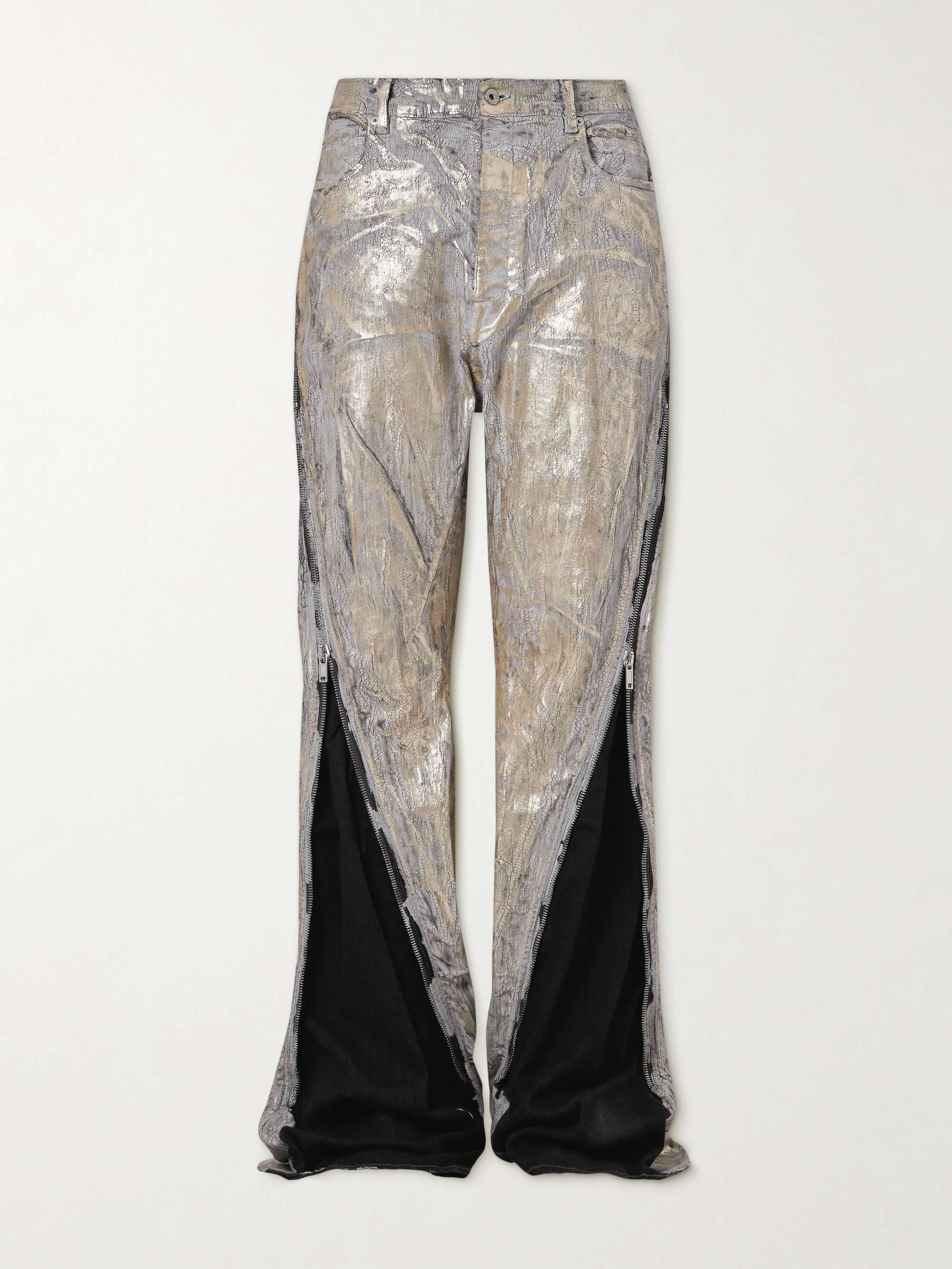 RICK OWENS Bolan Flared Zip-Embellished Distressed Metallic